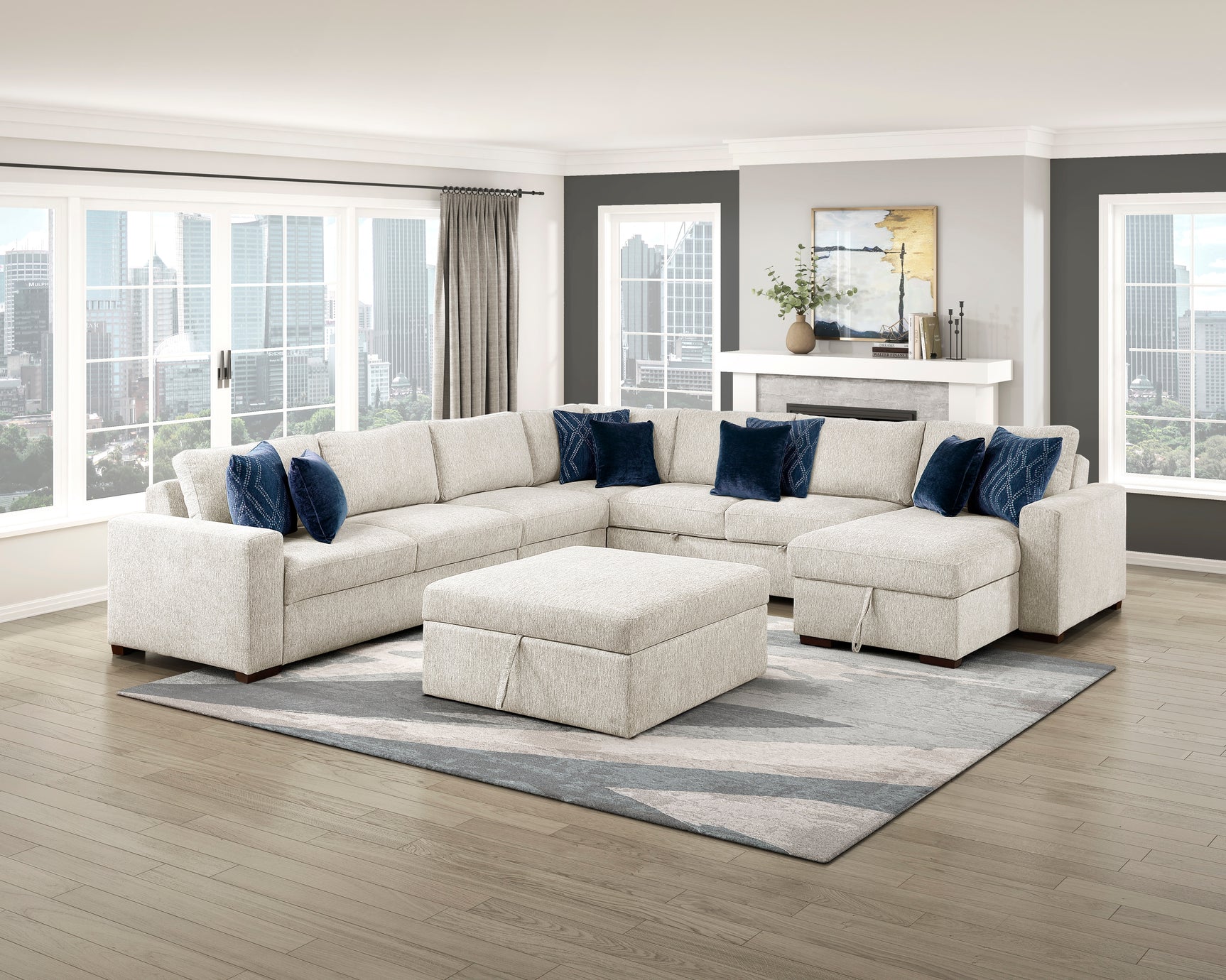 Isla Beige Storage Ottoman with Casters - Ornate Home