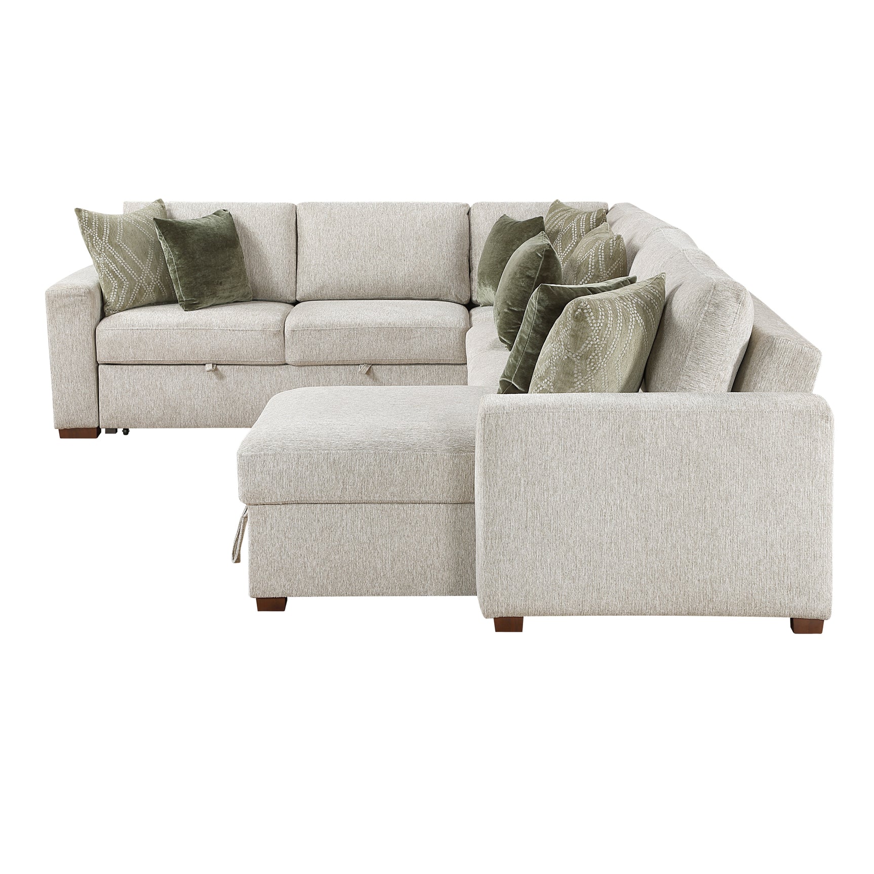 Isla Sand 4-Piece Sectional with Reversible Chaise and Pull-out Bed (2-seater) - Ornate Home