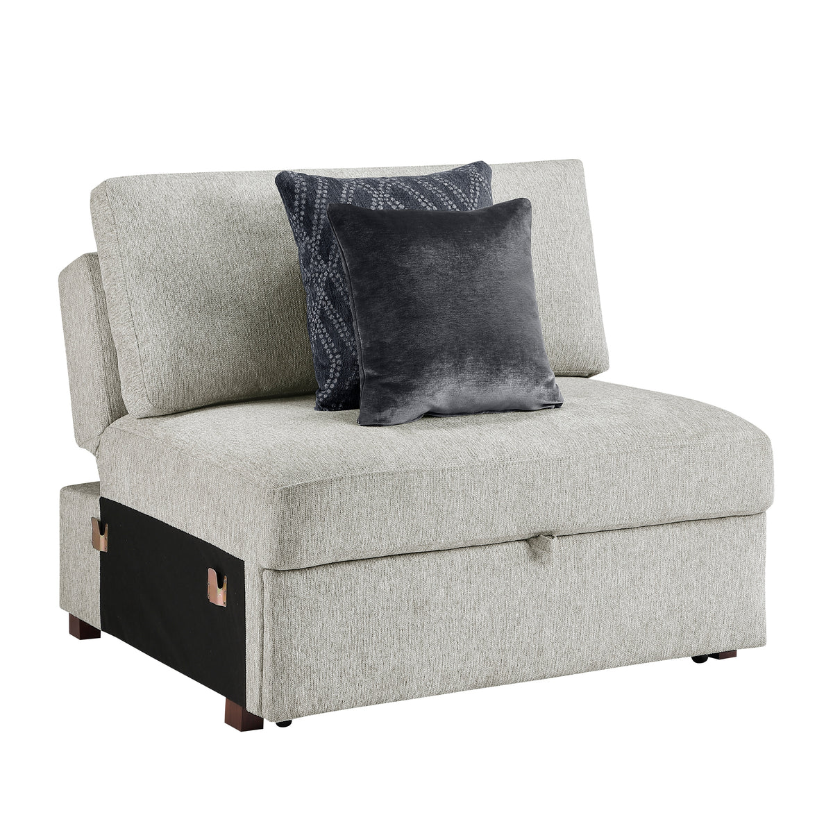 Isla Silver Convertible Armless Chair And Half With Pull-out Bed And Click Motion Back