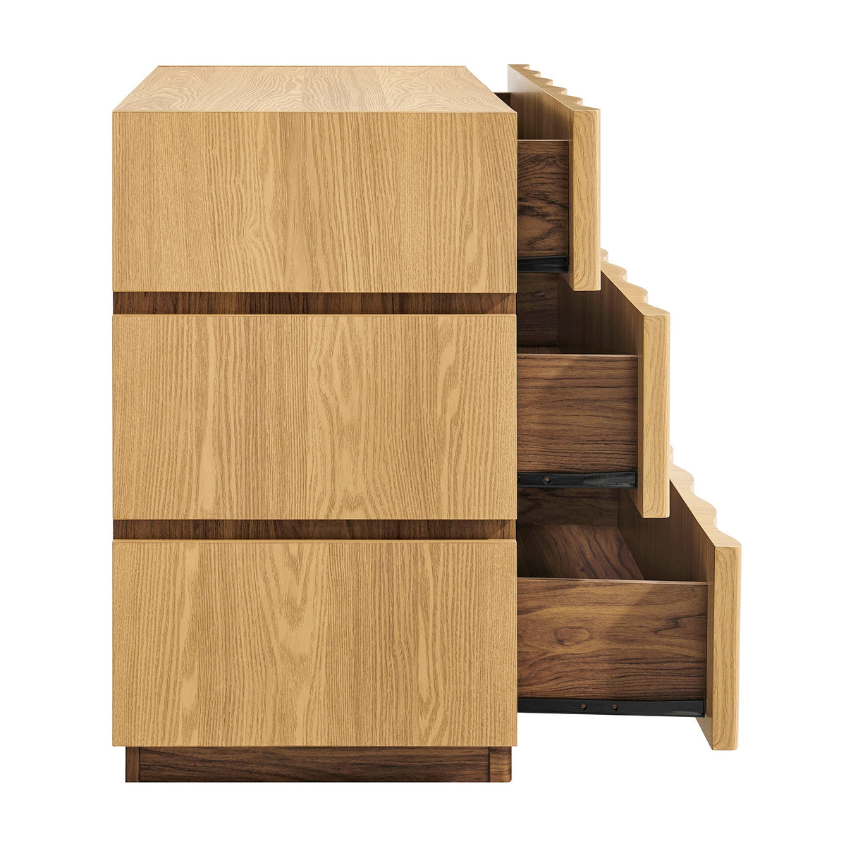Isola Light Oak Walnut Wavy 3 Drawer Chest