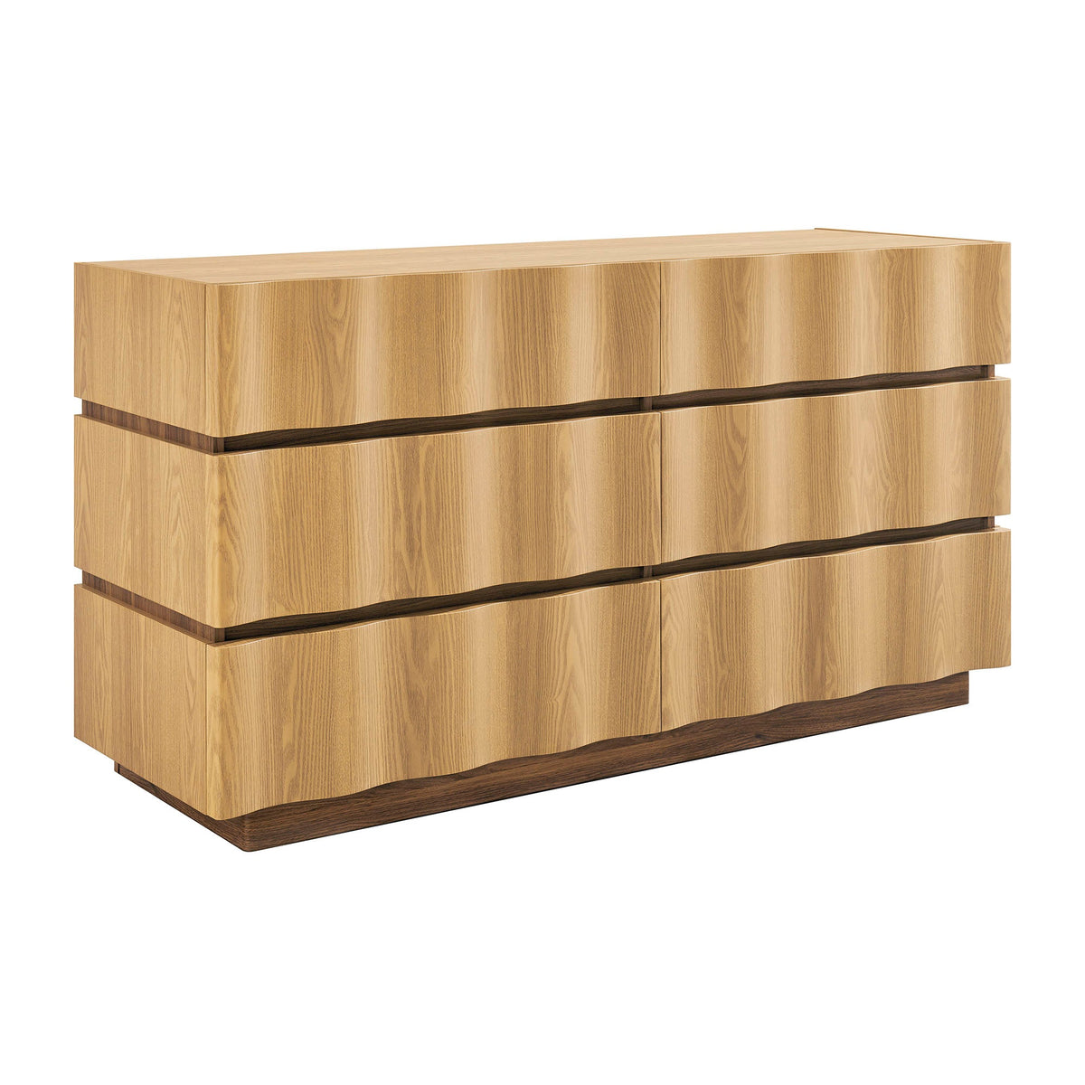 Isola Light Oak Walnut Wavy 6 Drawer Dresser