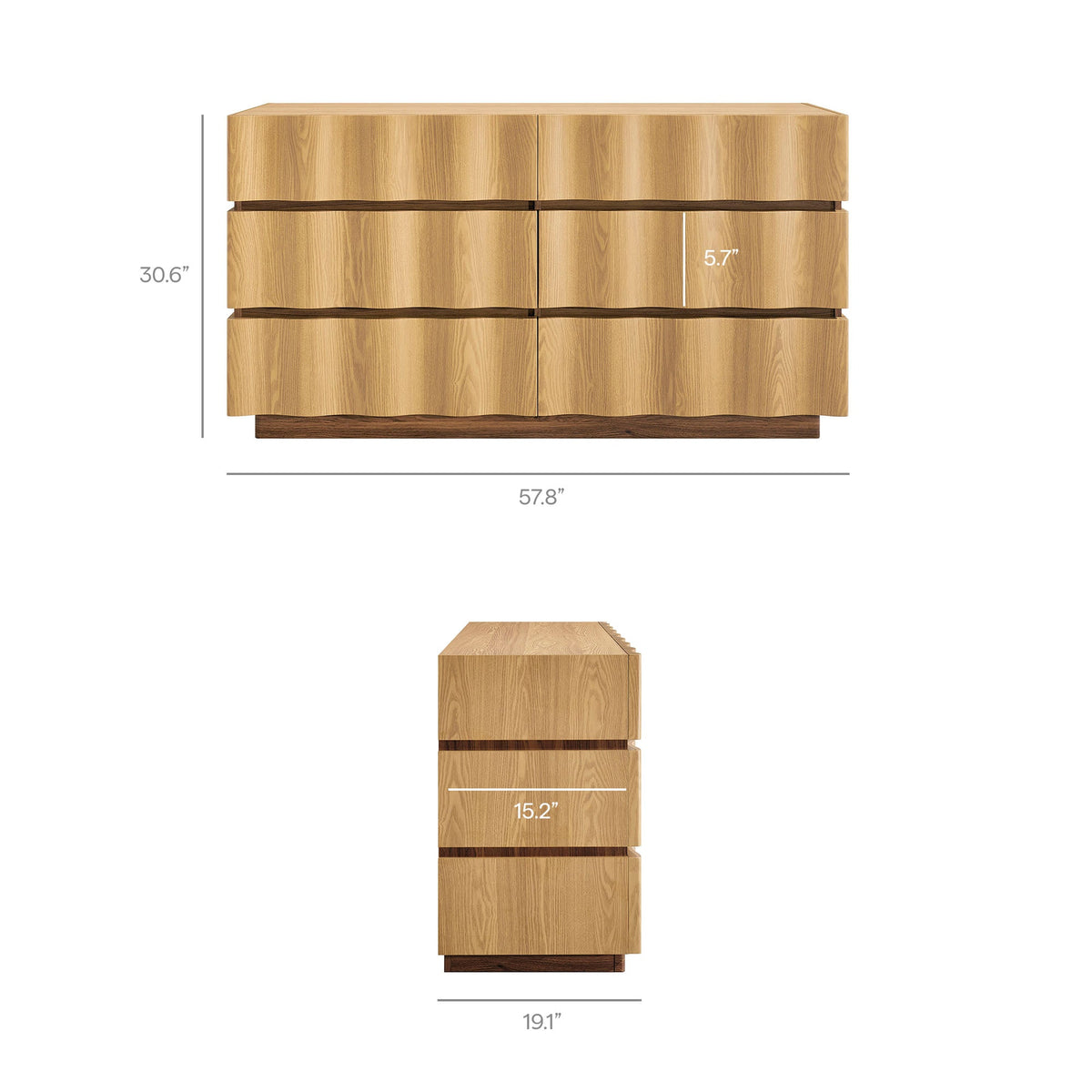 Isola Light Oak Walnut Wavy 6 Drawer Dresser
