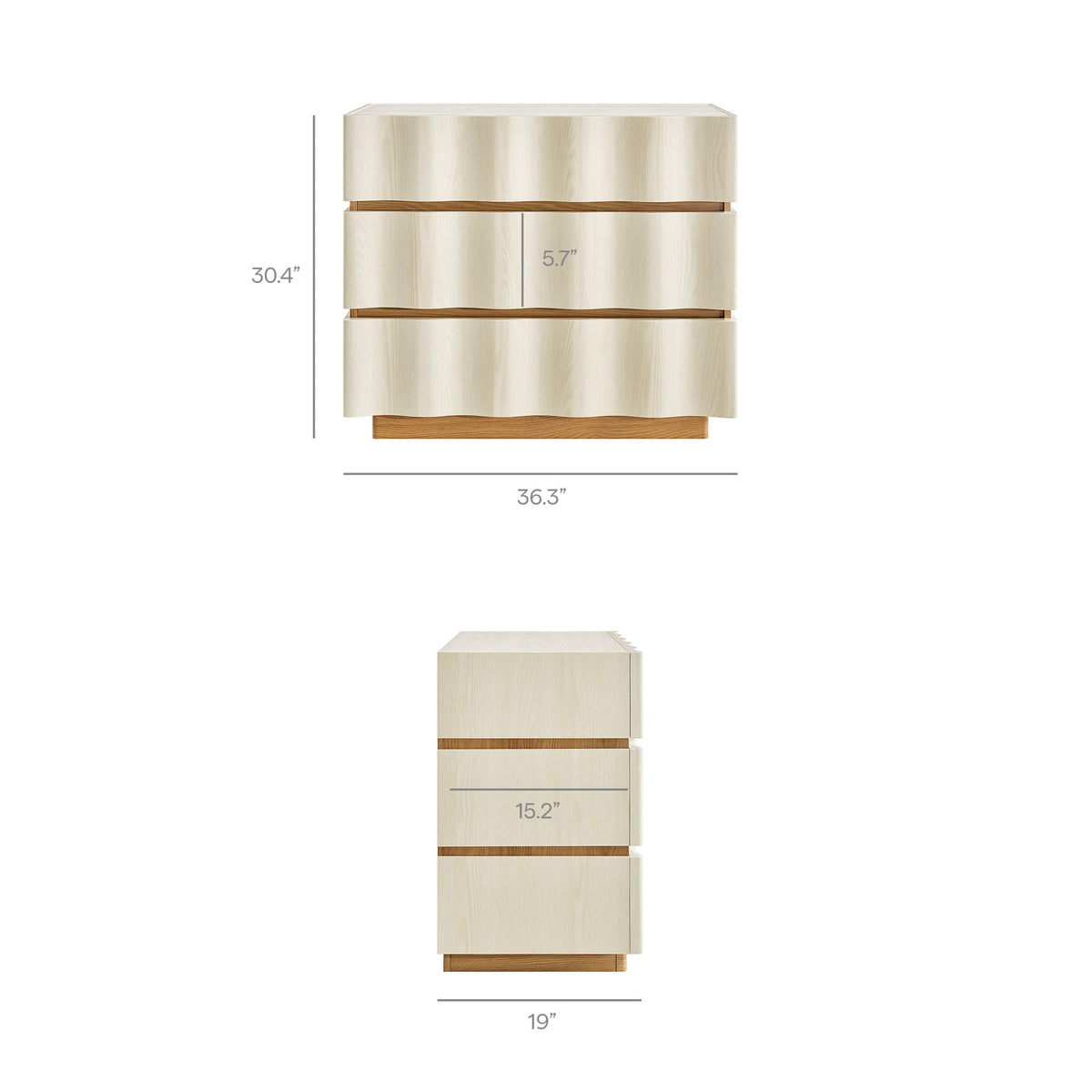 Isola White Light Oak Wavy 3 Drawer Chest