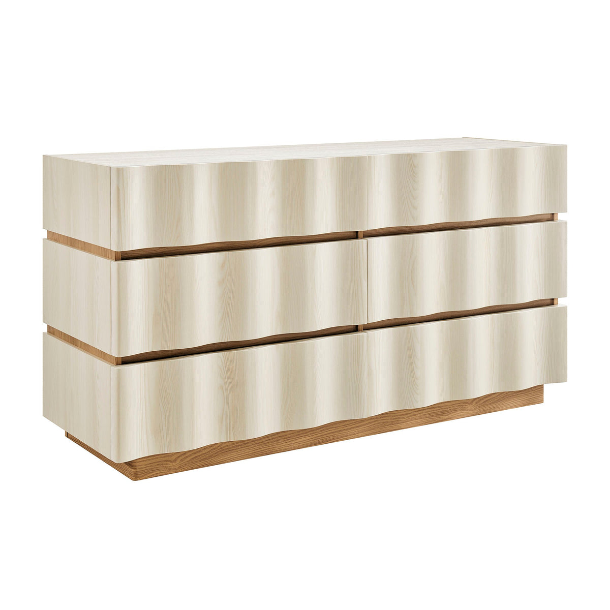 Isola White Light Oak Wavy 6 Drawer Dresser