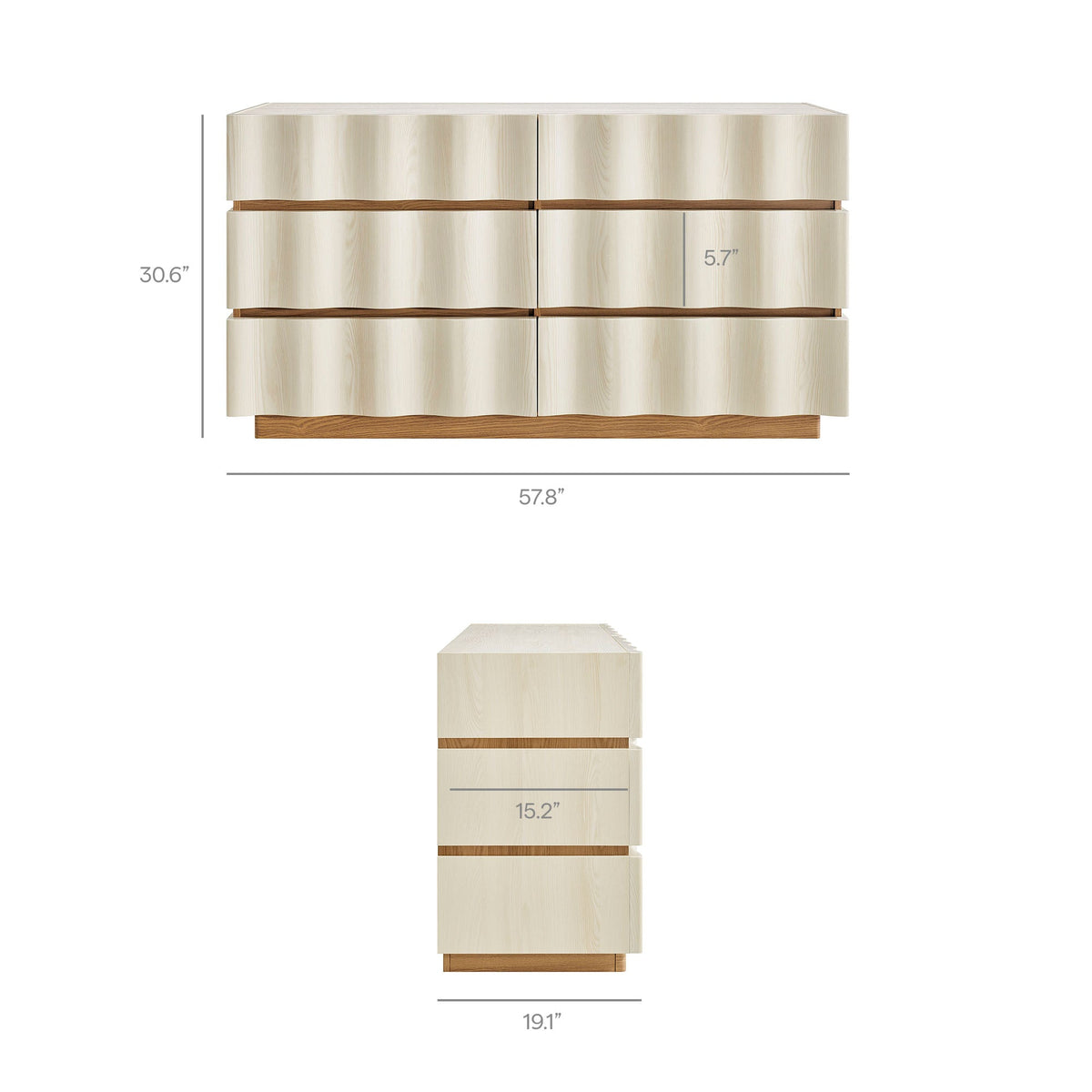 Isola White Light Oak Wavy 6 Drawer Dresser