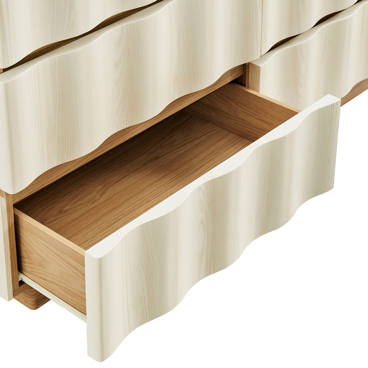 Isola White Light Oak Wavy 6 Drawer Dresser