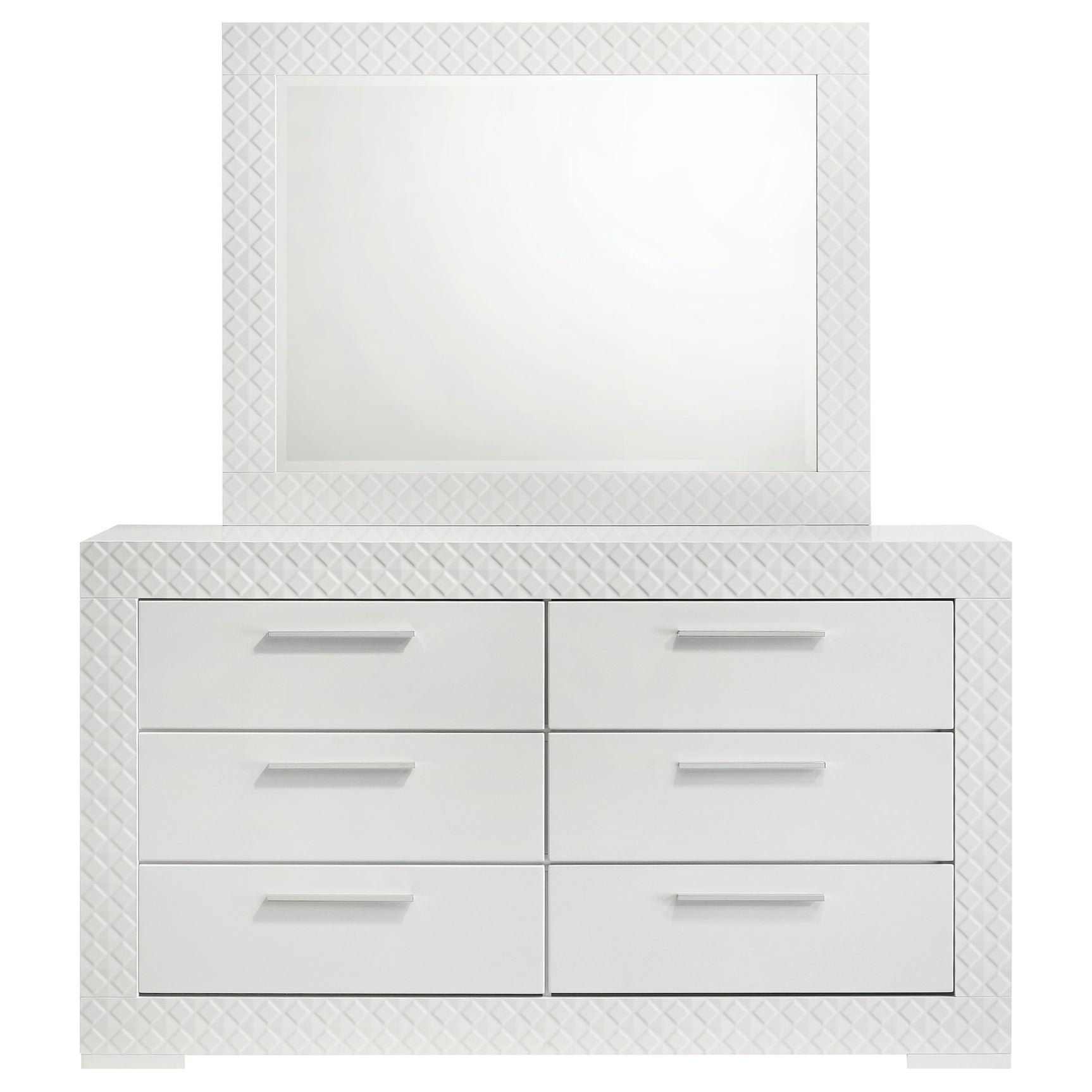 Ives White High Gloss Dresser and Mirror - Ornate Home