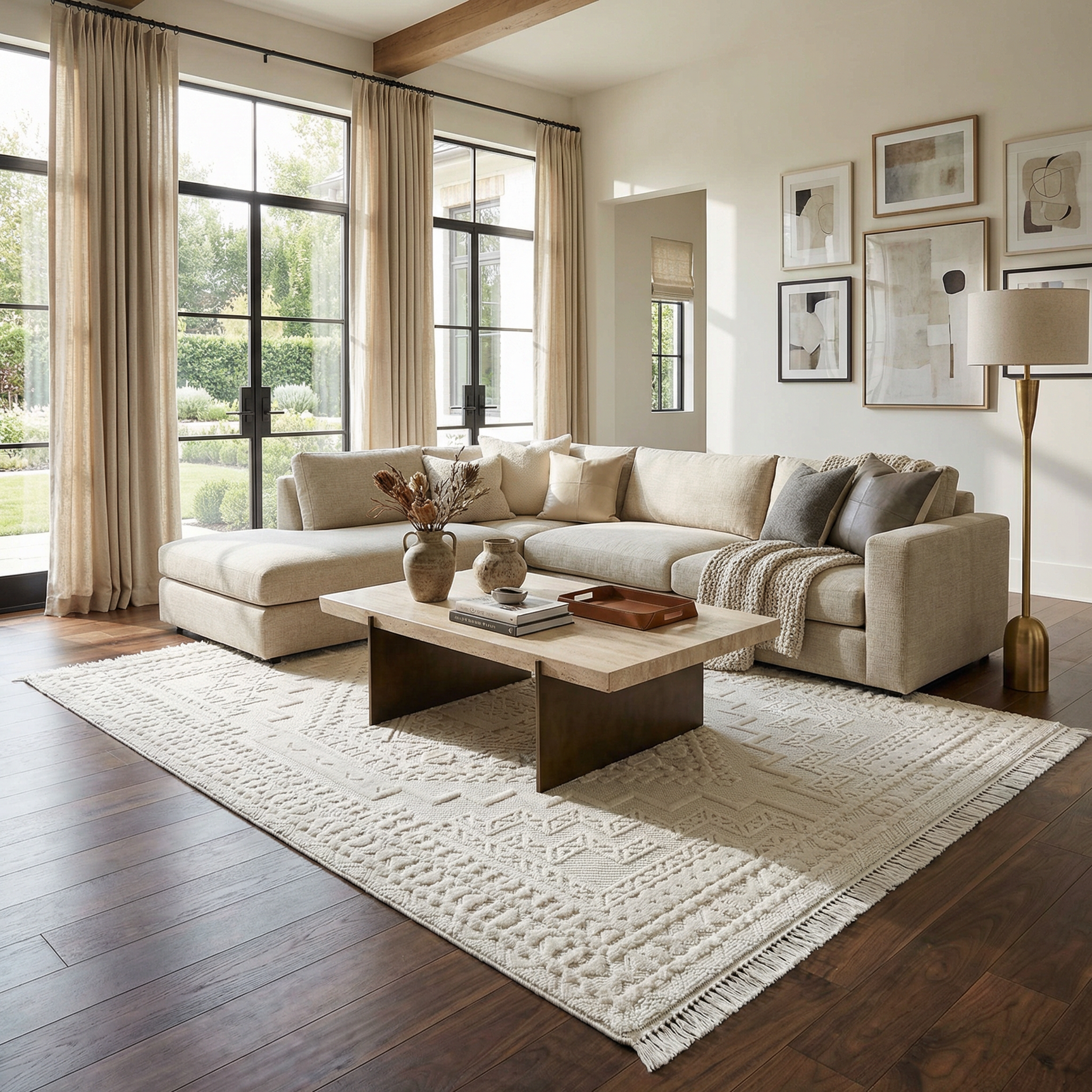 Ivory Alya 3D Medallion Fringe @Area Rug - Clearance - Ornate Home