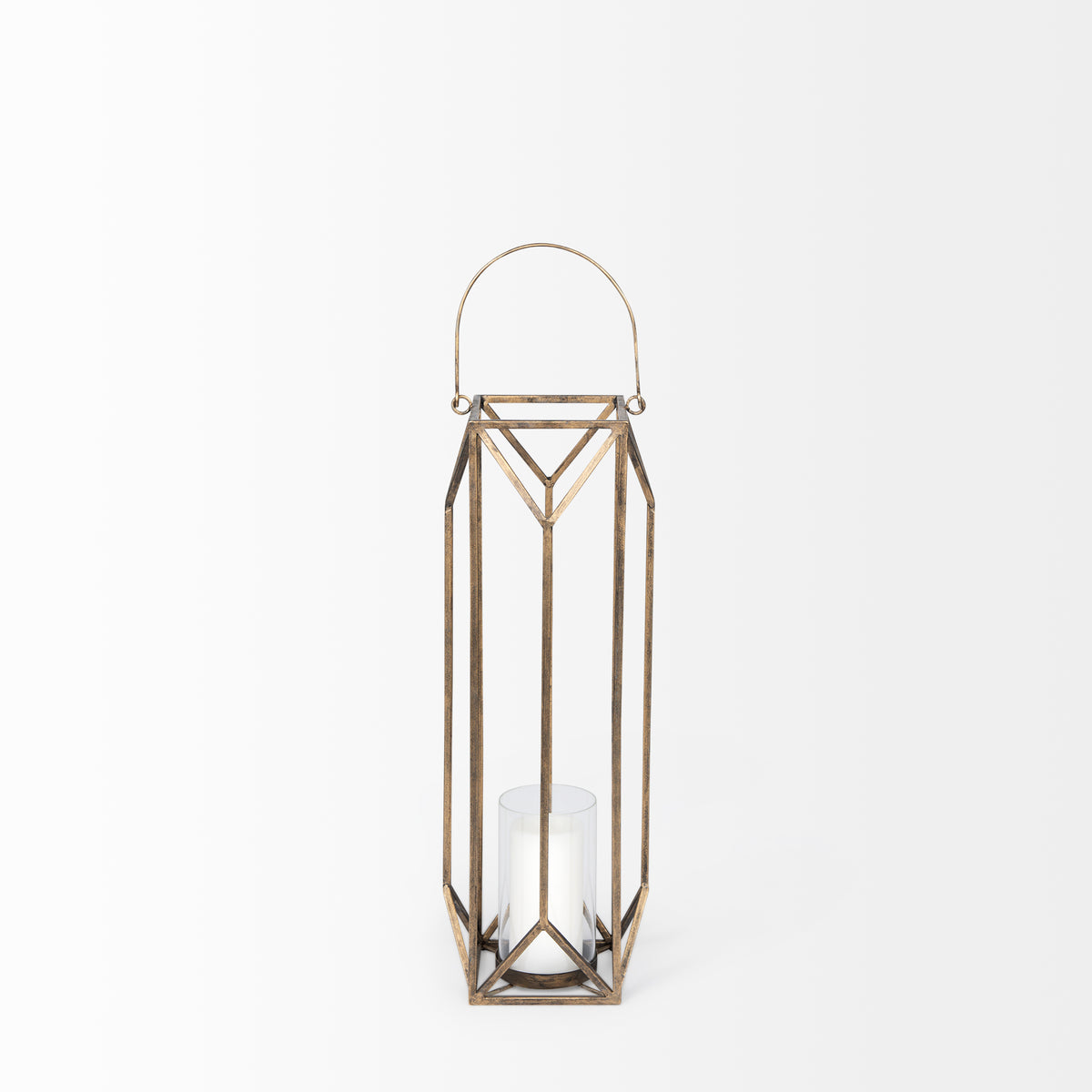 Ivy Gold Small Metal Geometric Cage Candle Holder Lantern - Ornate Home