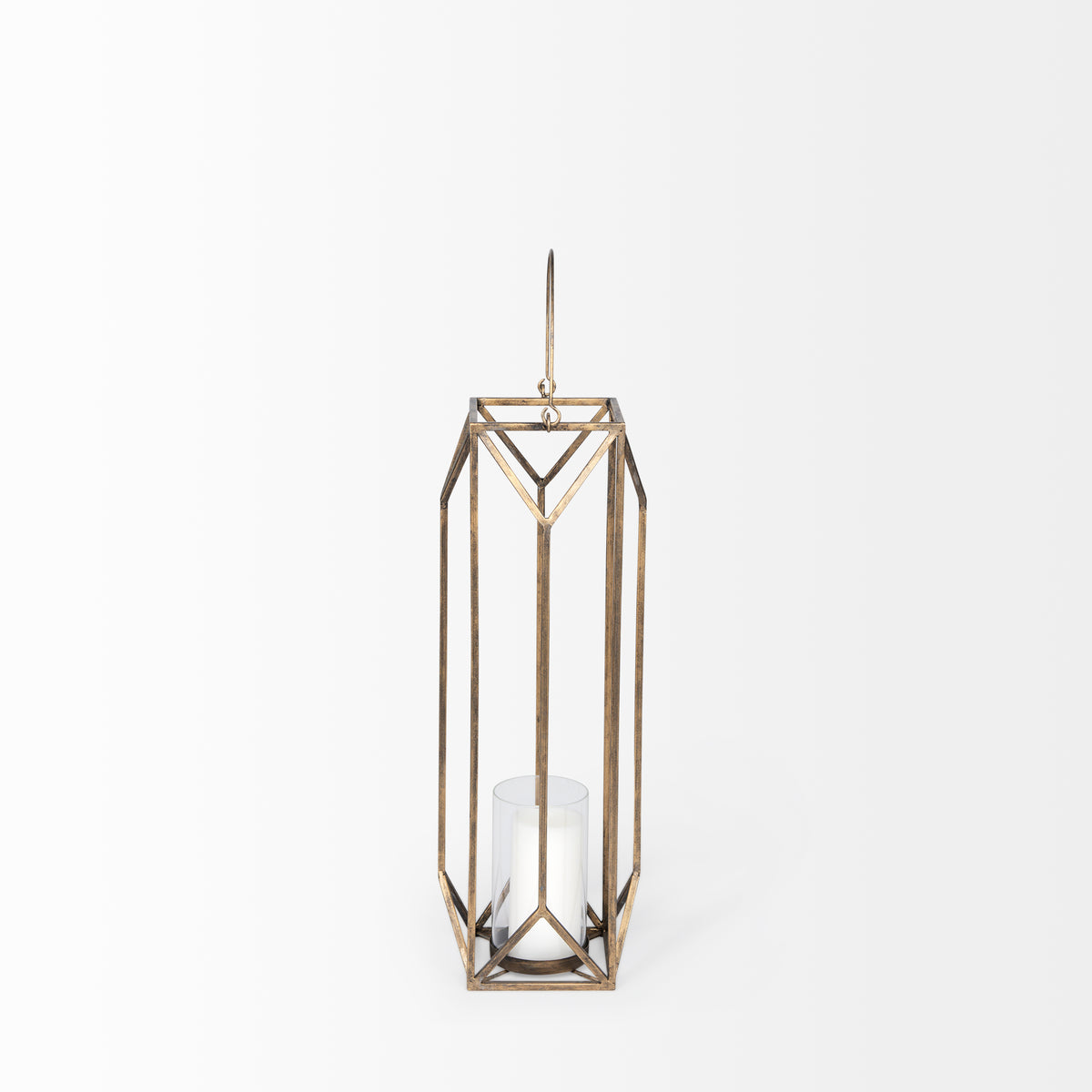 Ivy Gold Small Metal Geometric Cage Candle Holder Lantern - Ornate Home
