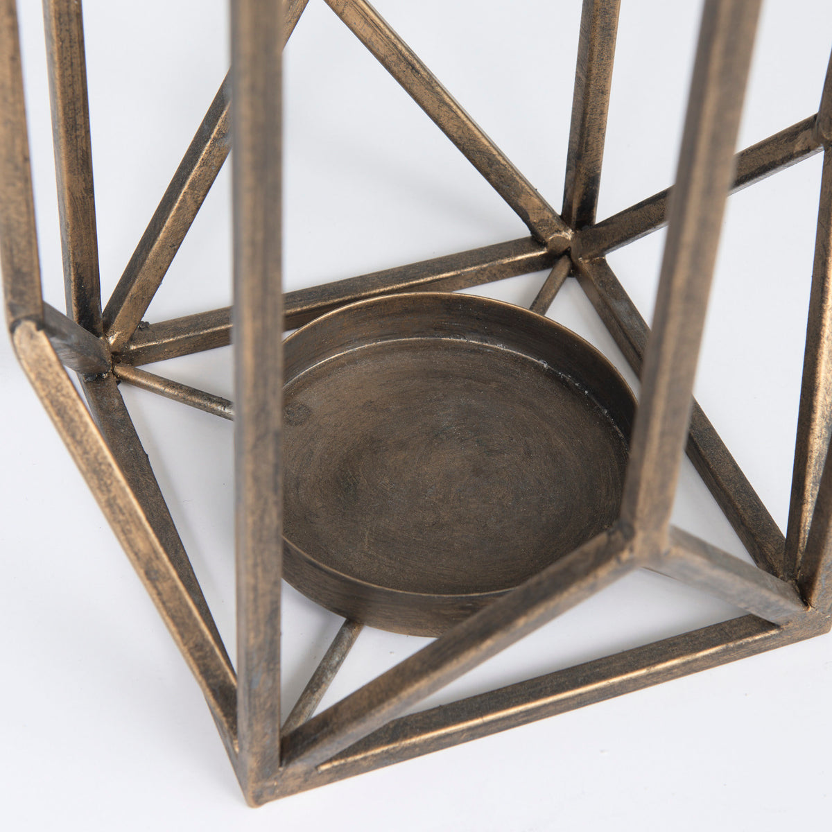Ivy Gold Small Metal Geometric Cage Candle Holder Lantern - Ornate Home