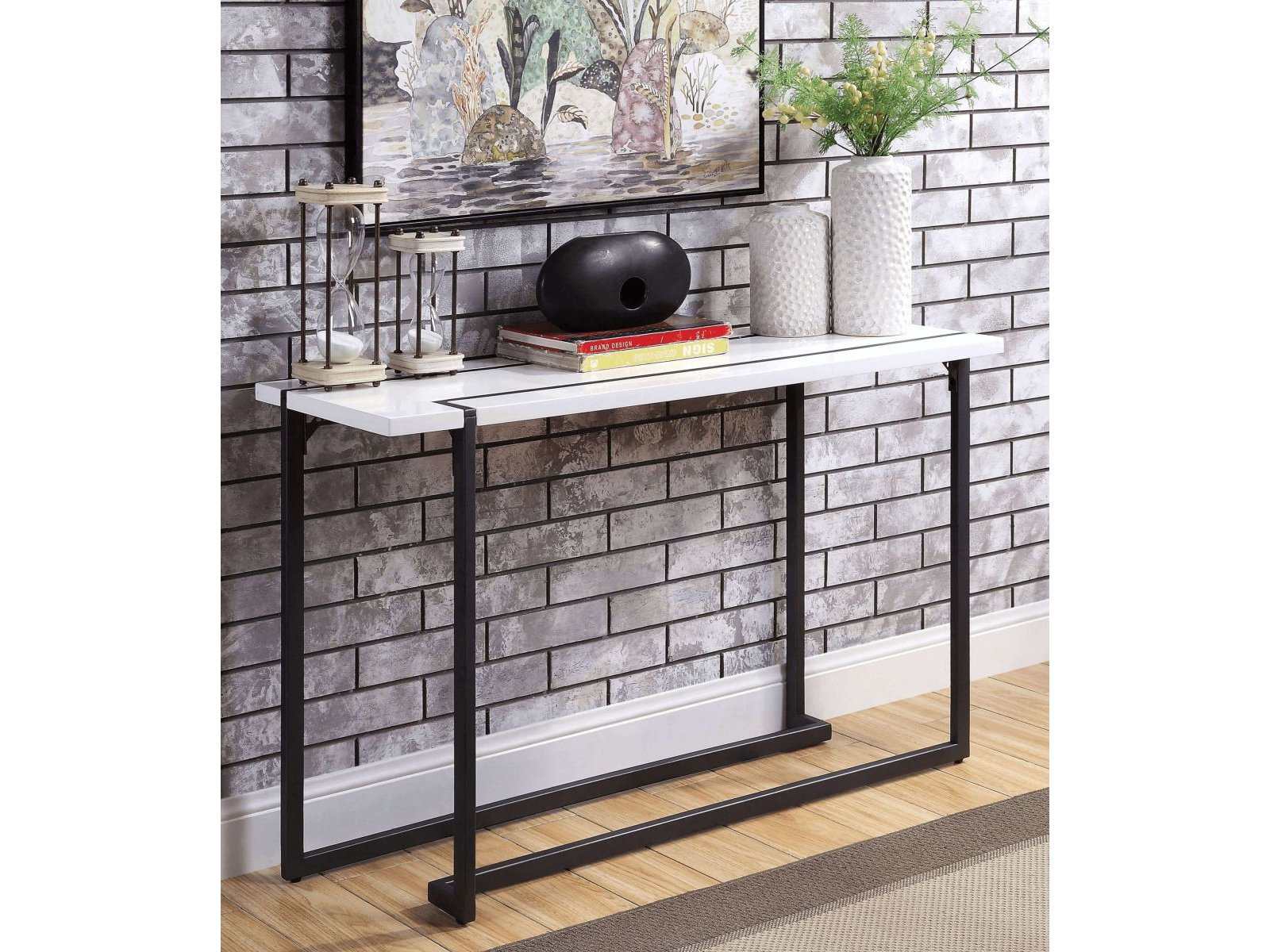 Izar White/Gun Metal Sofa Table - Ornate Home