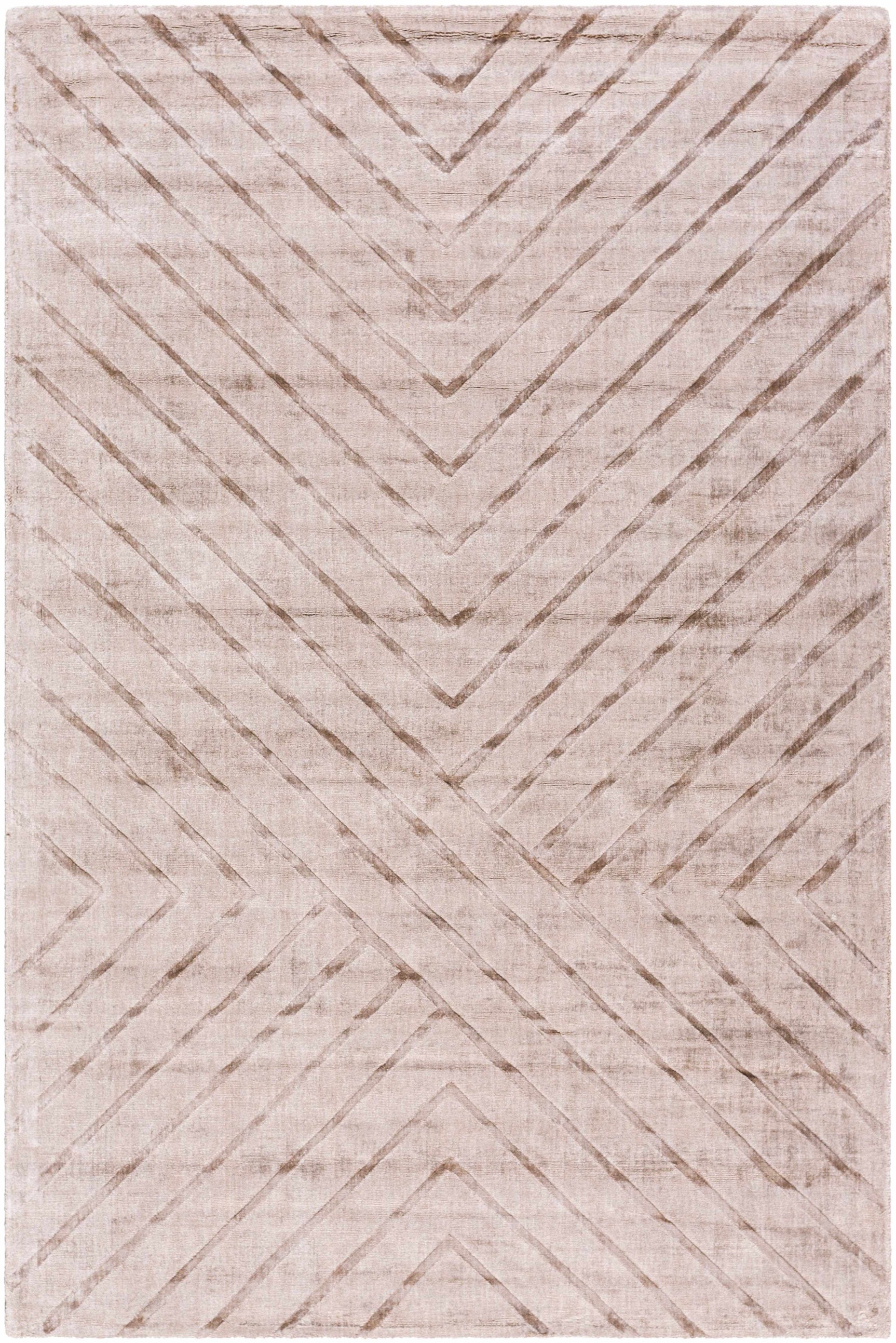 Tavran Taupe Subtle Linear Texture Cottage Farmhouse Viscose Handmade Area Rug - Clearance
