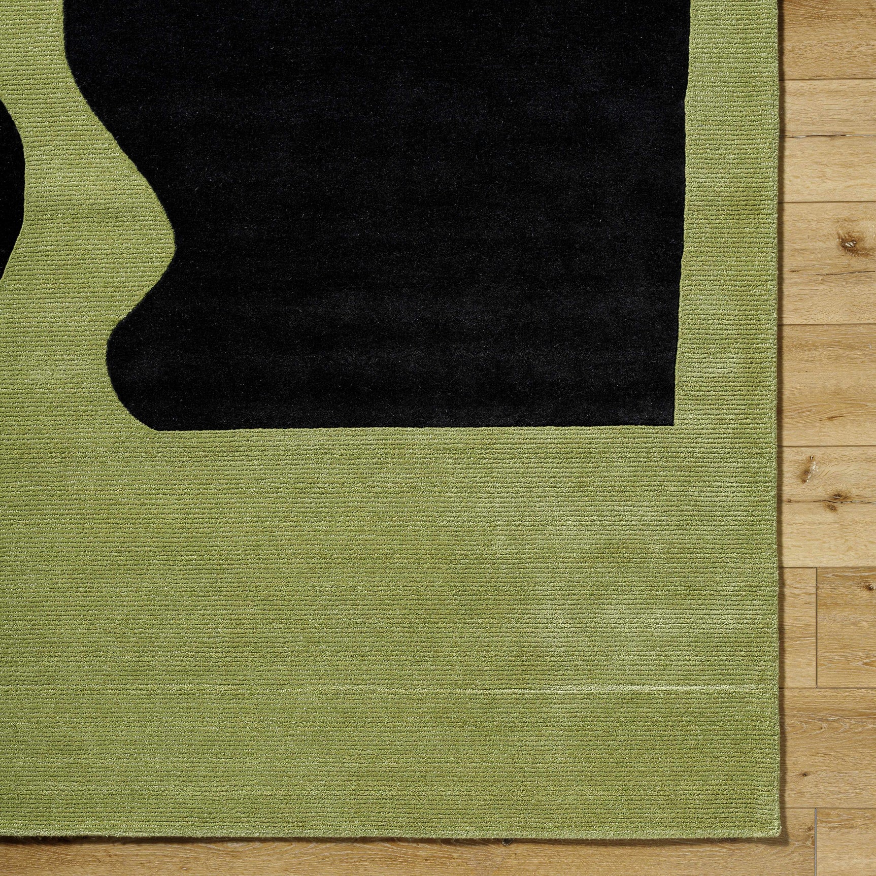 Arvok Olive Green Organic Block Art Deco Wool Handmade Area Rug - Clearance