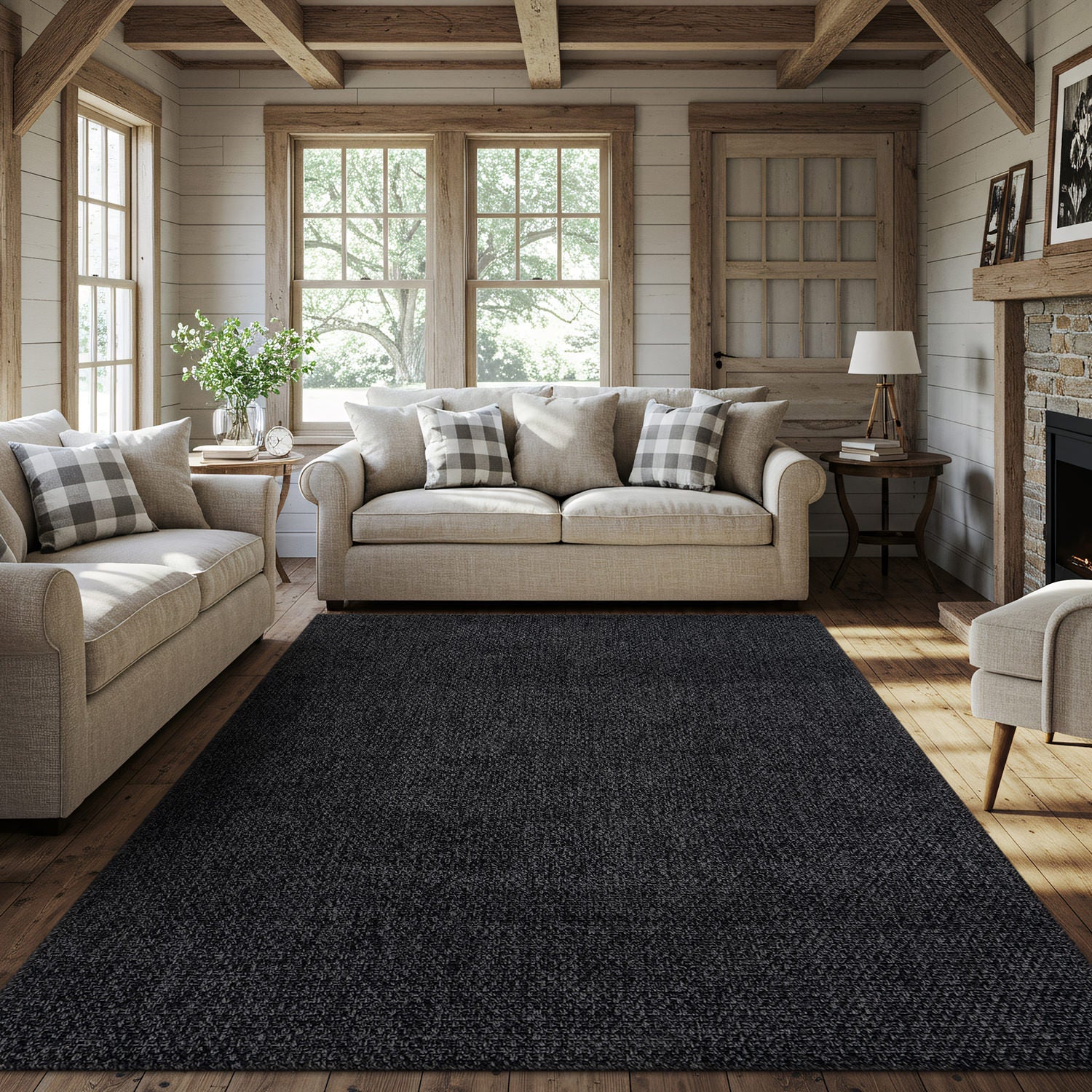Jorena Dark Gray Jute-Look Rug | Durable Area Rug