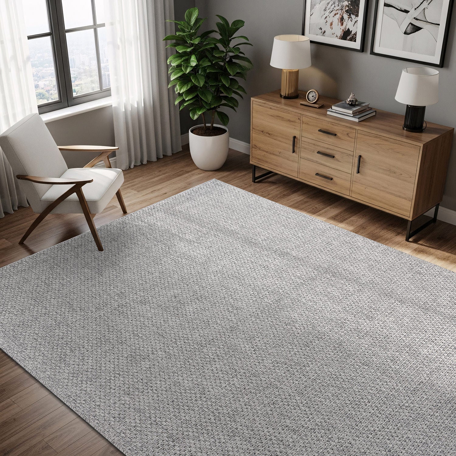 Jorena Gray Jute-Look Rug | Modern Indoor/Outdoor