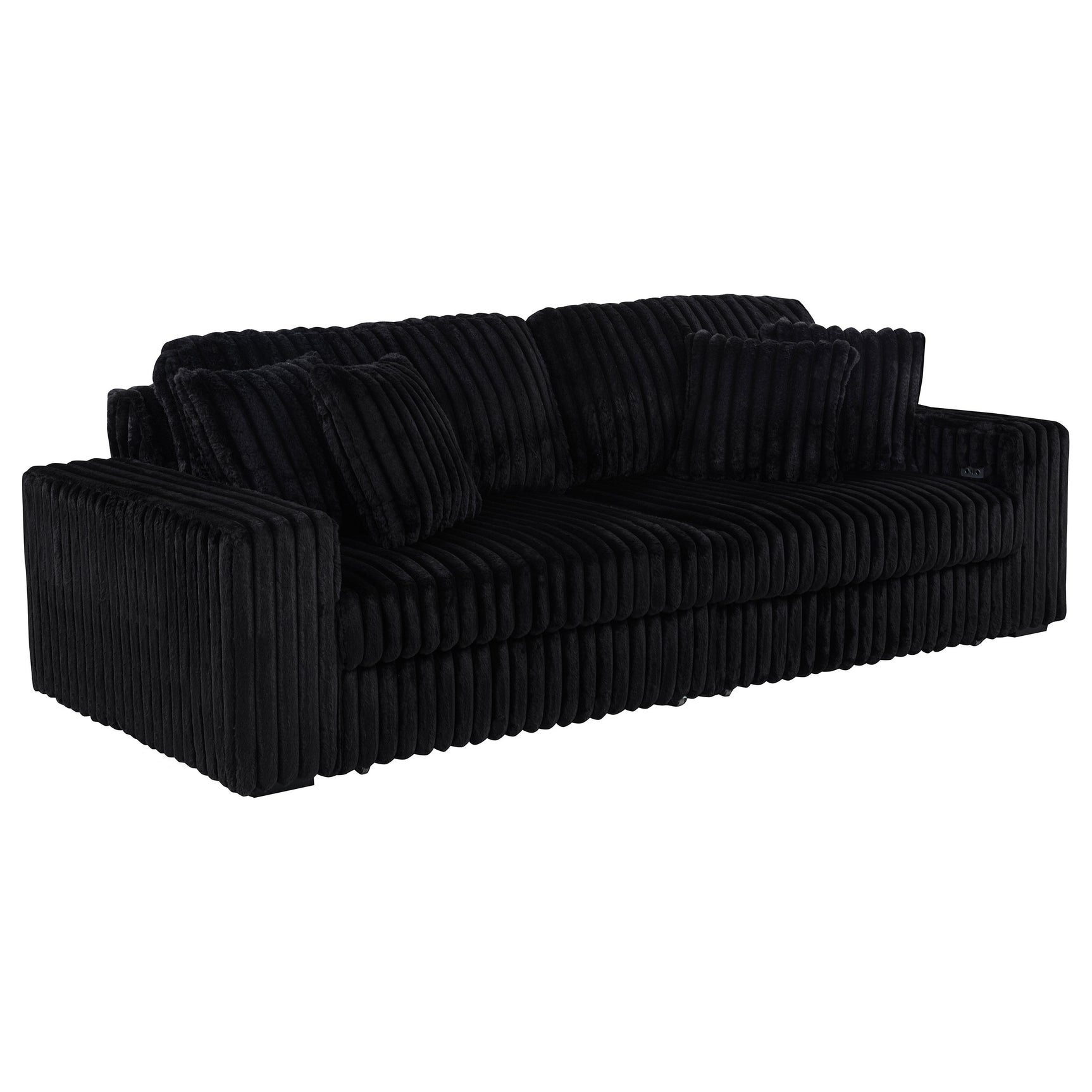 Jacana Black Corduroy Upholstered Dual Power Chaise Sofa - Ornate Home