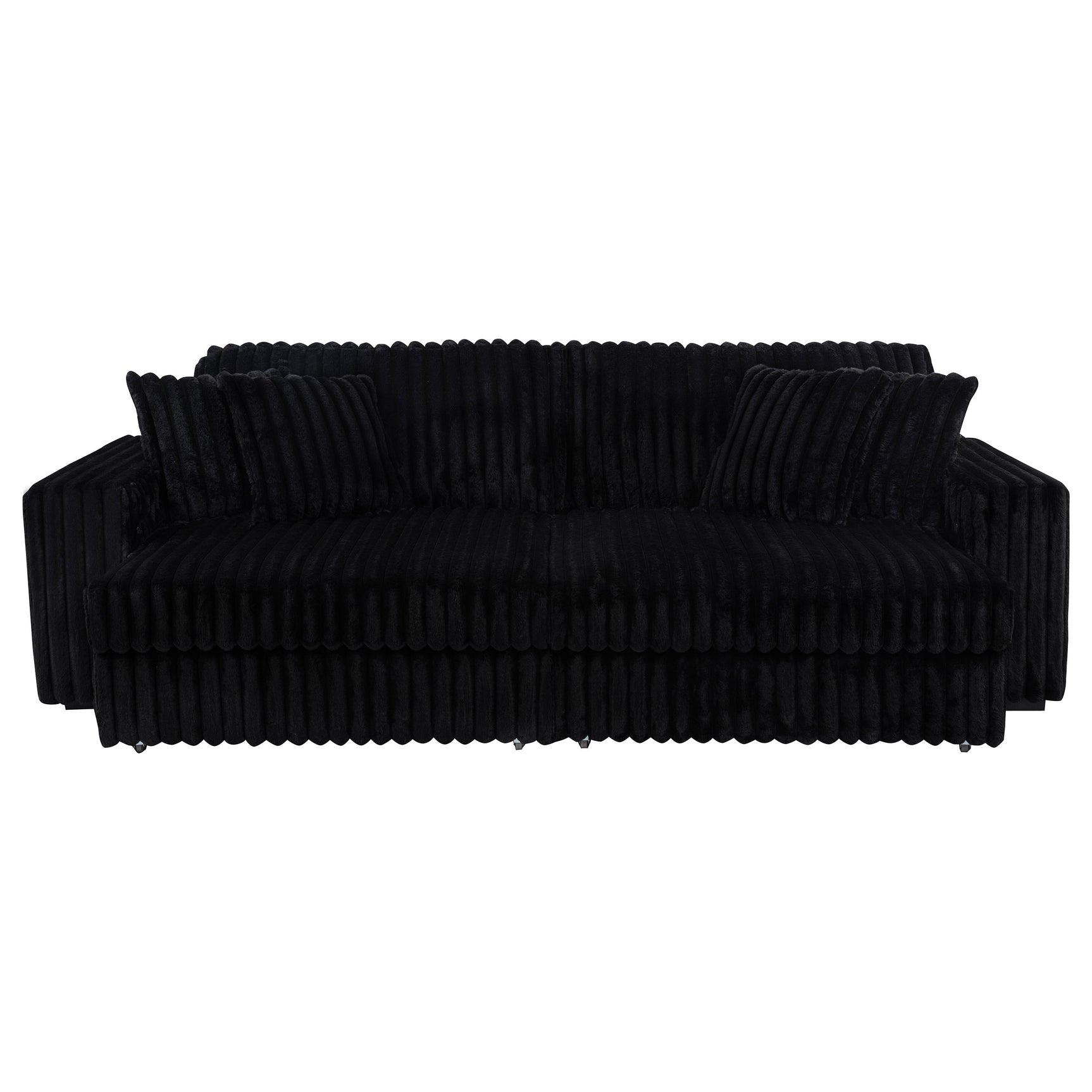 Jacana Black Corduroy Upholstered Dual Power Chaise Sofa - Ornate Home