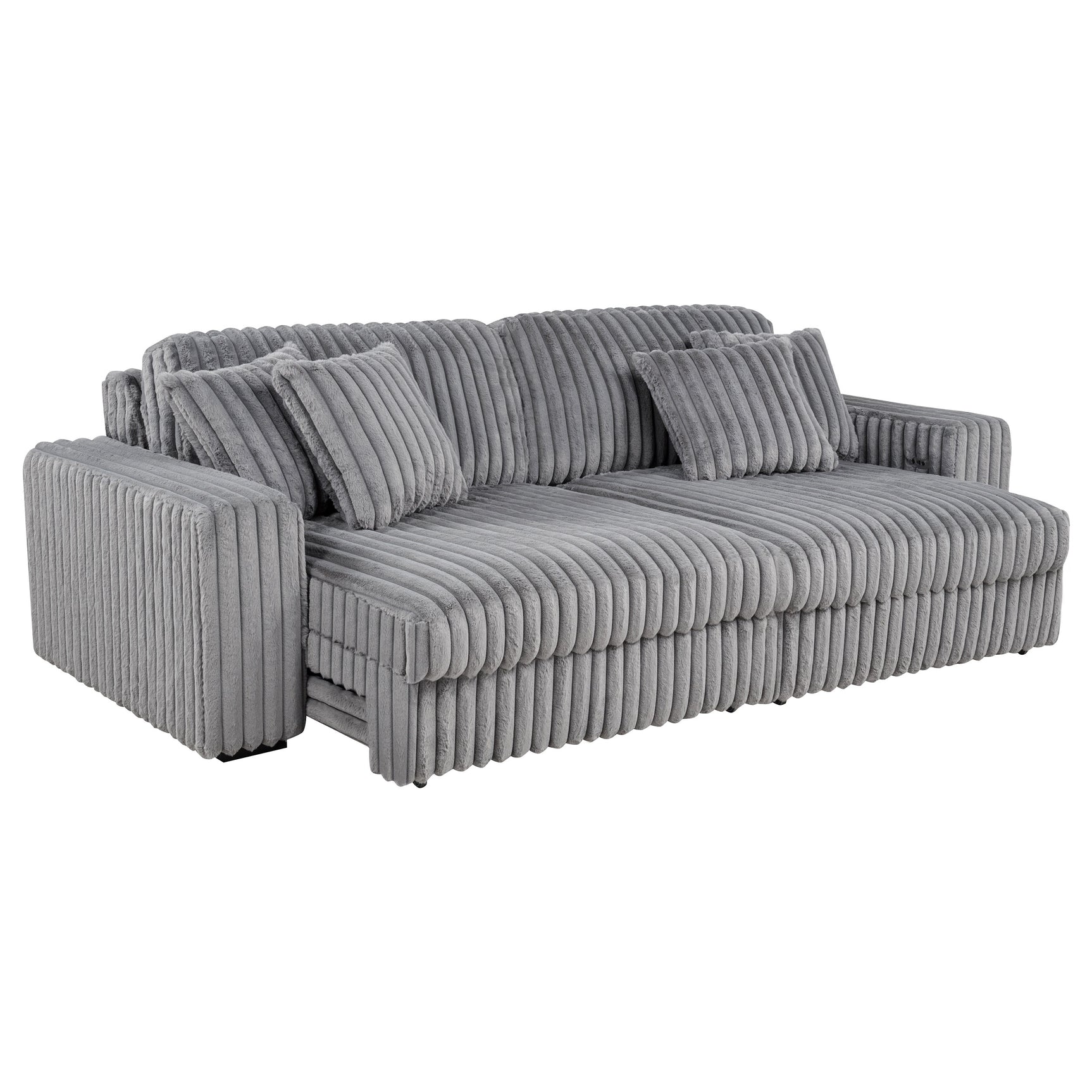 Jacana Grey Corduroy Upholstered Dual Power Chaise Sofa - Ornate Home