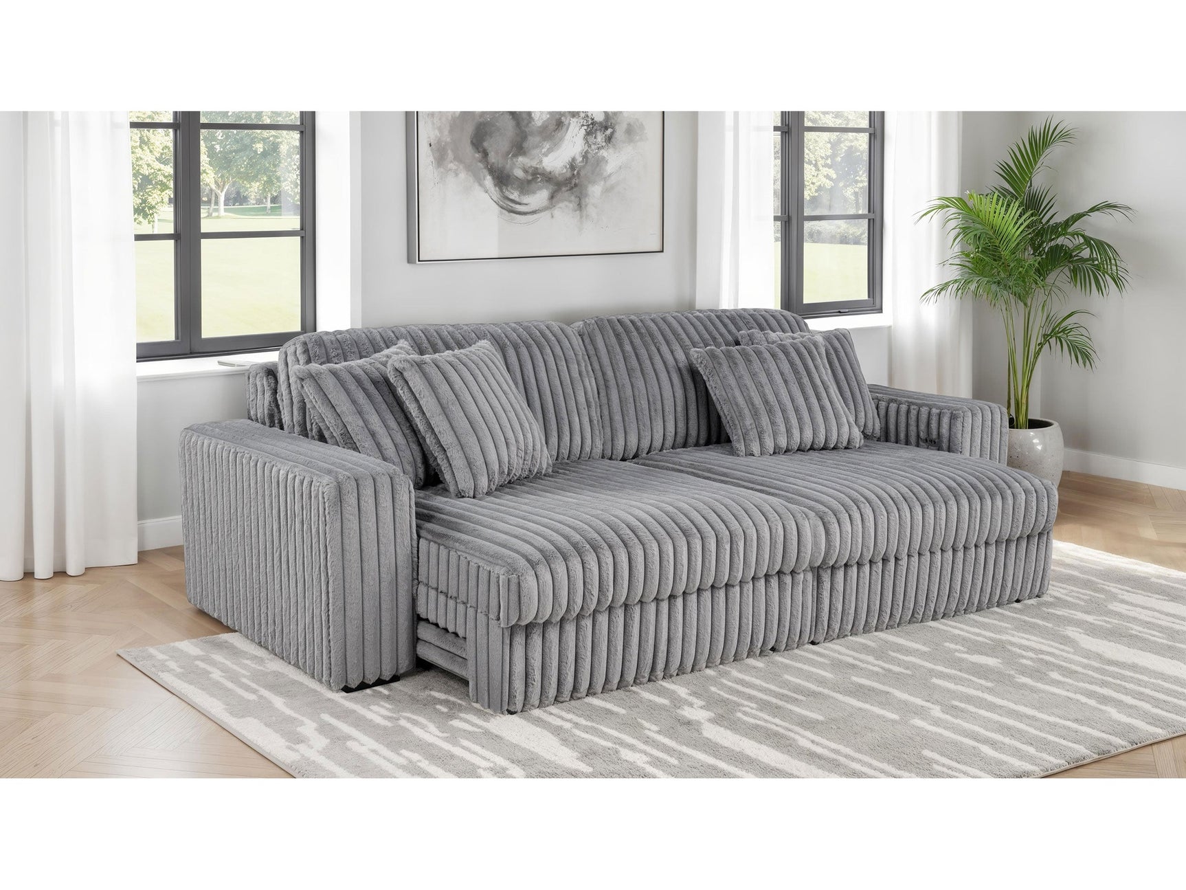Jacana Grey Corduroy Upholstered Dual Power Chaise Sofa - Ornate Home