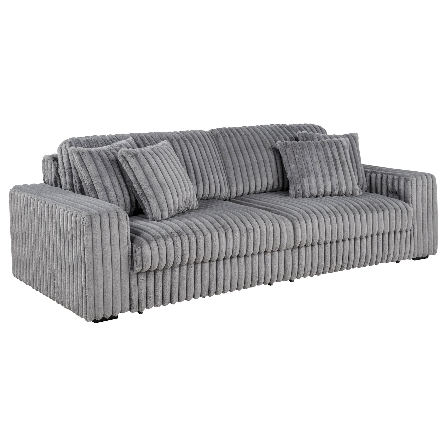 Jacana Grey Corduroy Upholstered Dual Power Chaise Sofa - Ornate Home