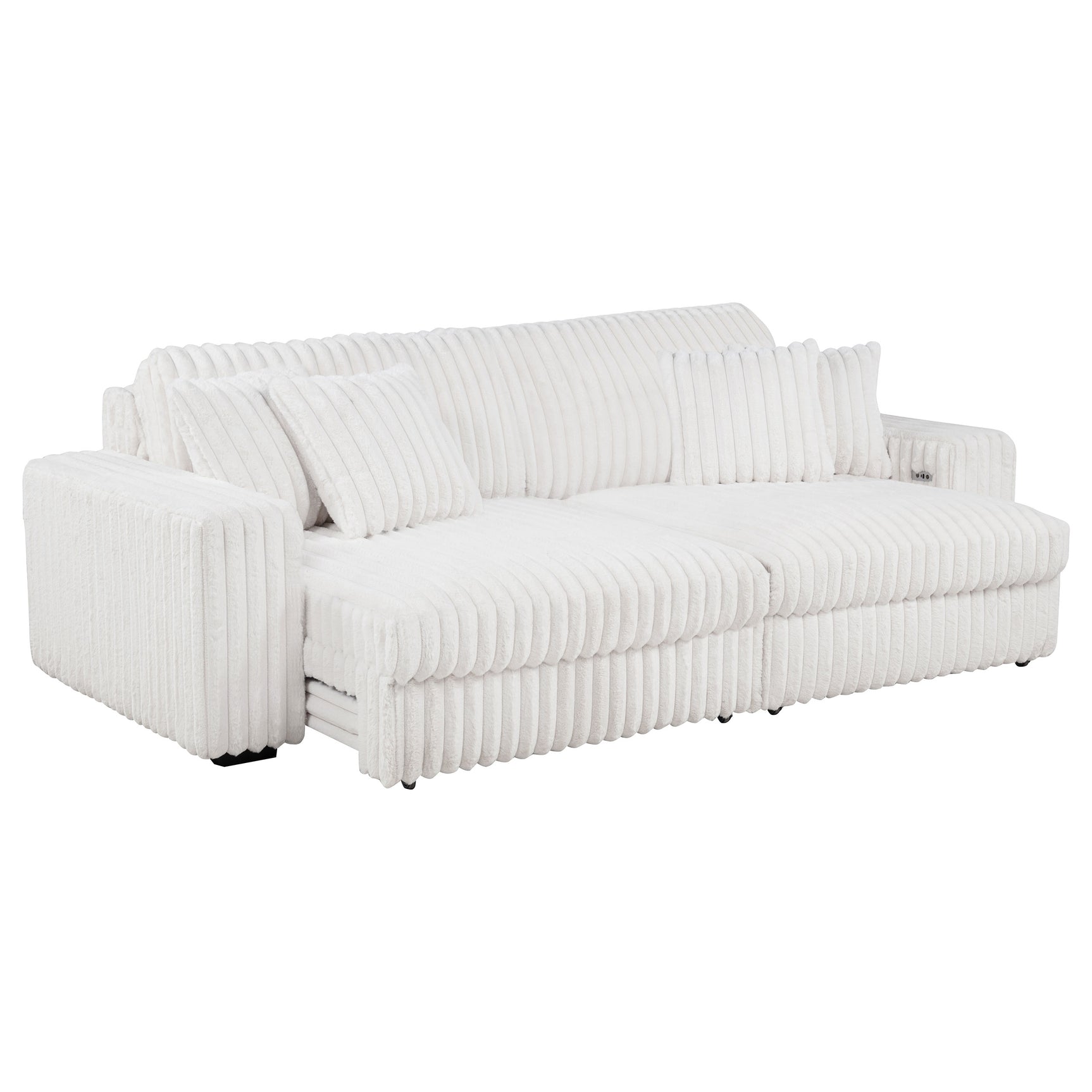 Jacana Ivory Corduroy Upholstered Dual Power Chaise Sofa - Ornate Home
