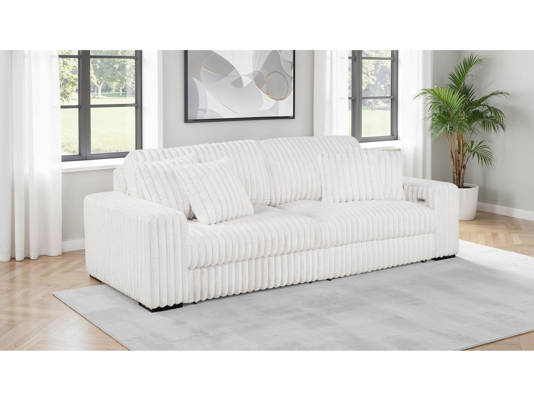 Jacana Ivory Corduroy Upholstered Dual Power Chaise Sofa - Ornate Home