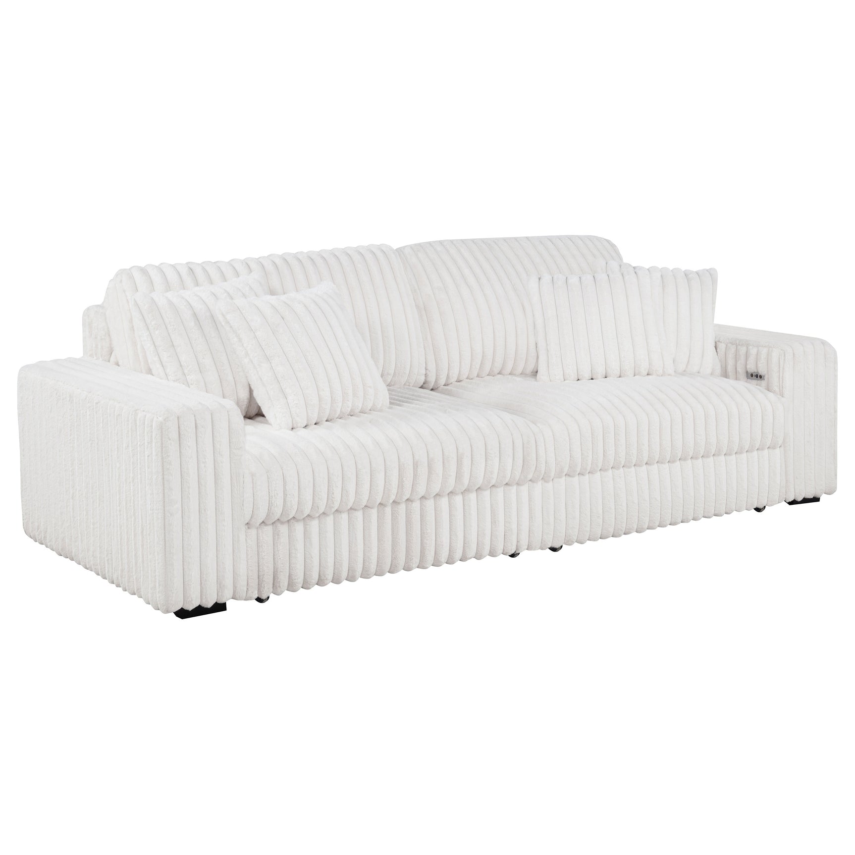 Jacana Ivory Corduroy Upholstered Dual Power Chaise Sofa - Ornate Home