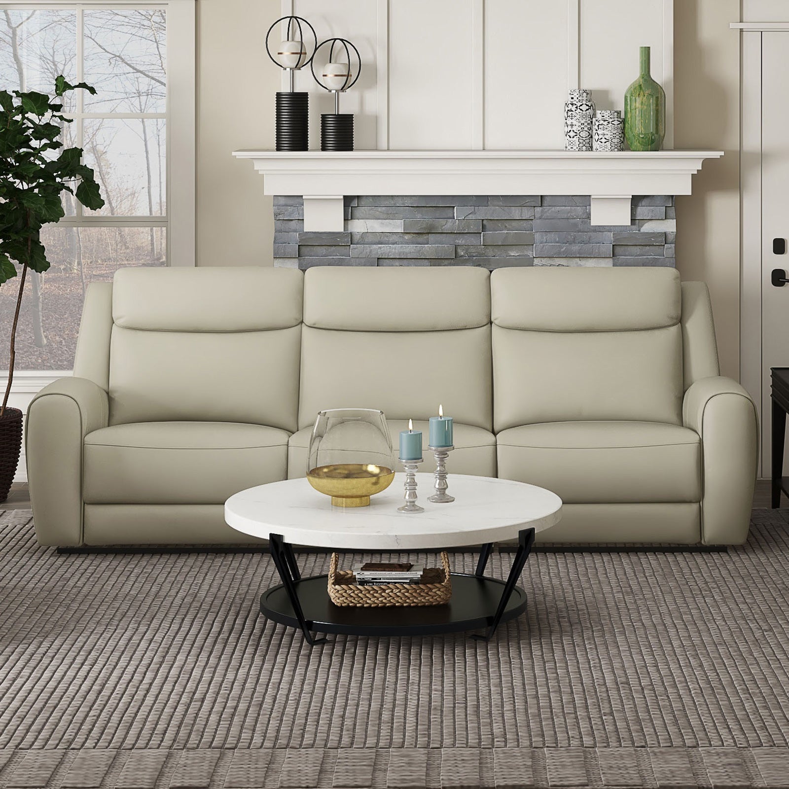 Jacobus Beige Leather Sofa & Loveseat - Ornate Home