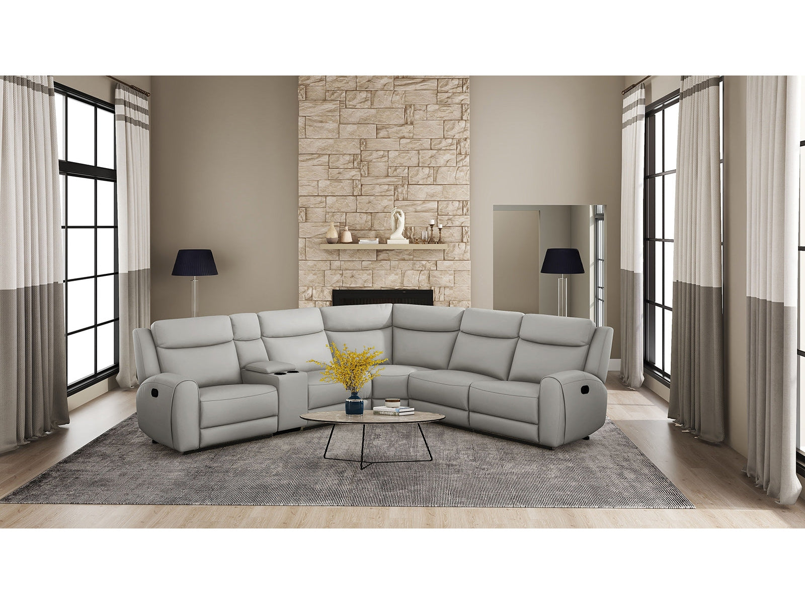 Jacobus Light Gray Leather Sectional - Ornate Home