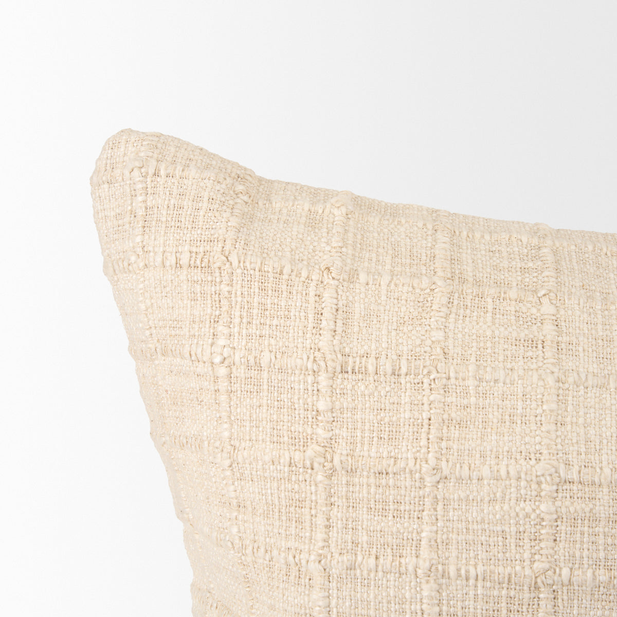 Jacory Cream 14x26 Checker Textured Lumbar Pillow Cover with Down Filler (Set of 2) - Ornate Home