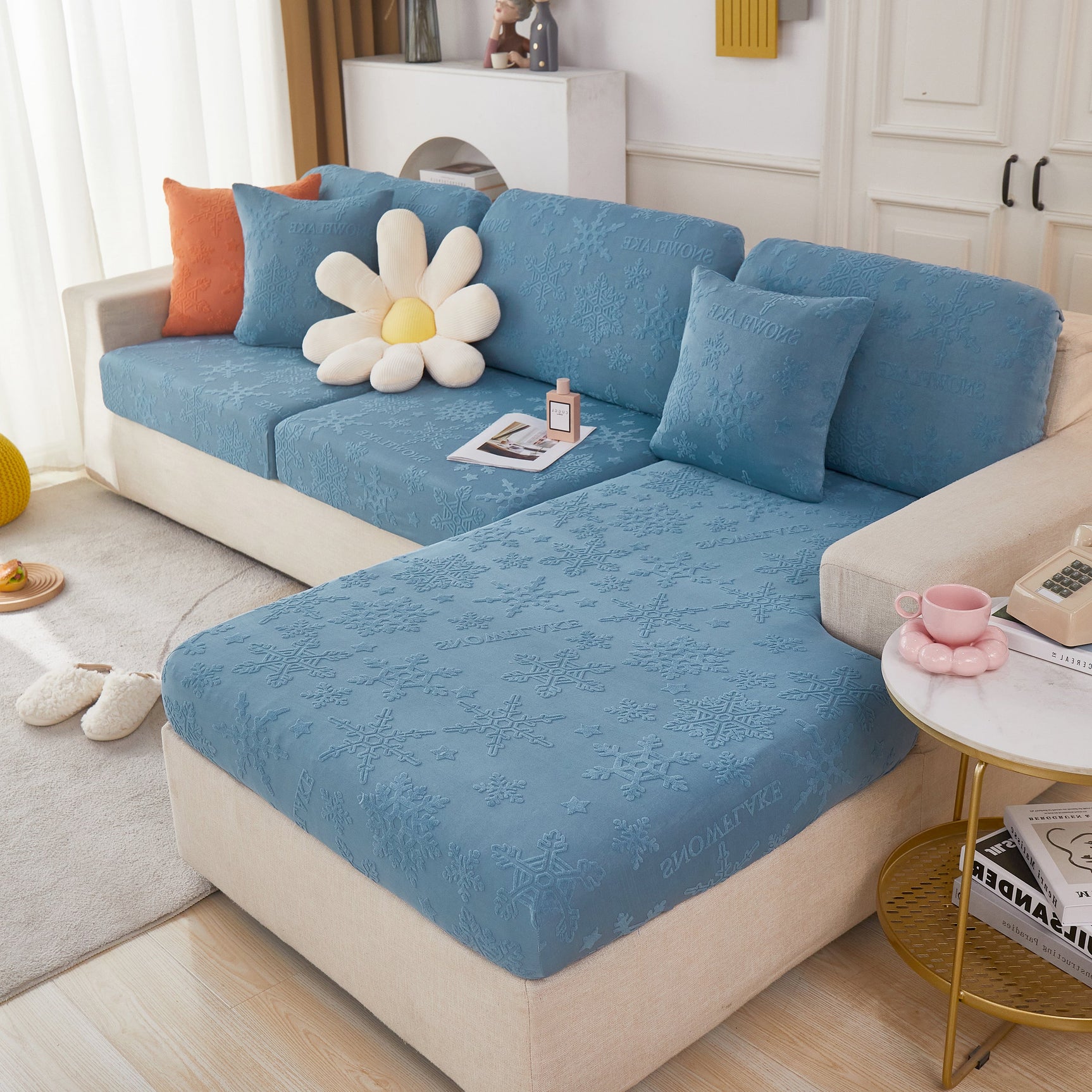Jacquard Fabric Couch Cushion Covers, Elastic Stretch Sofa Protector for L-Shaped Couches and Pet-Friendly Living Rooms - Ornate Home