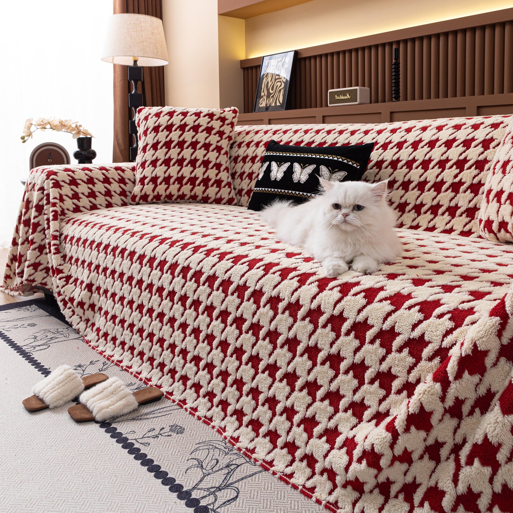 Jacquard Fleece Houndstooth Warm Cozy Couch Cover Blanket Decorative Throws for Sofas - Ornate Home