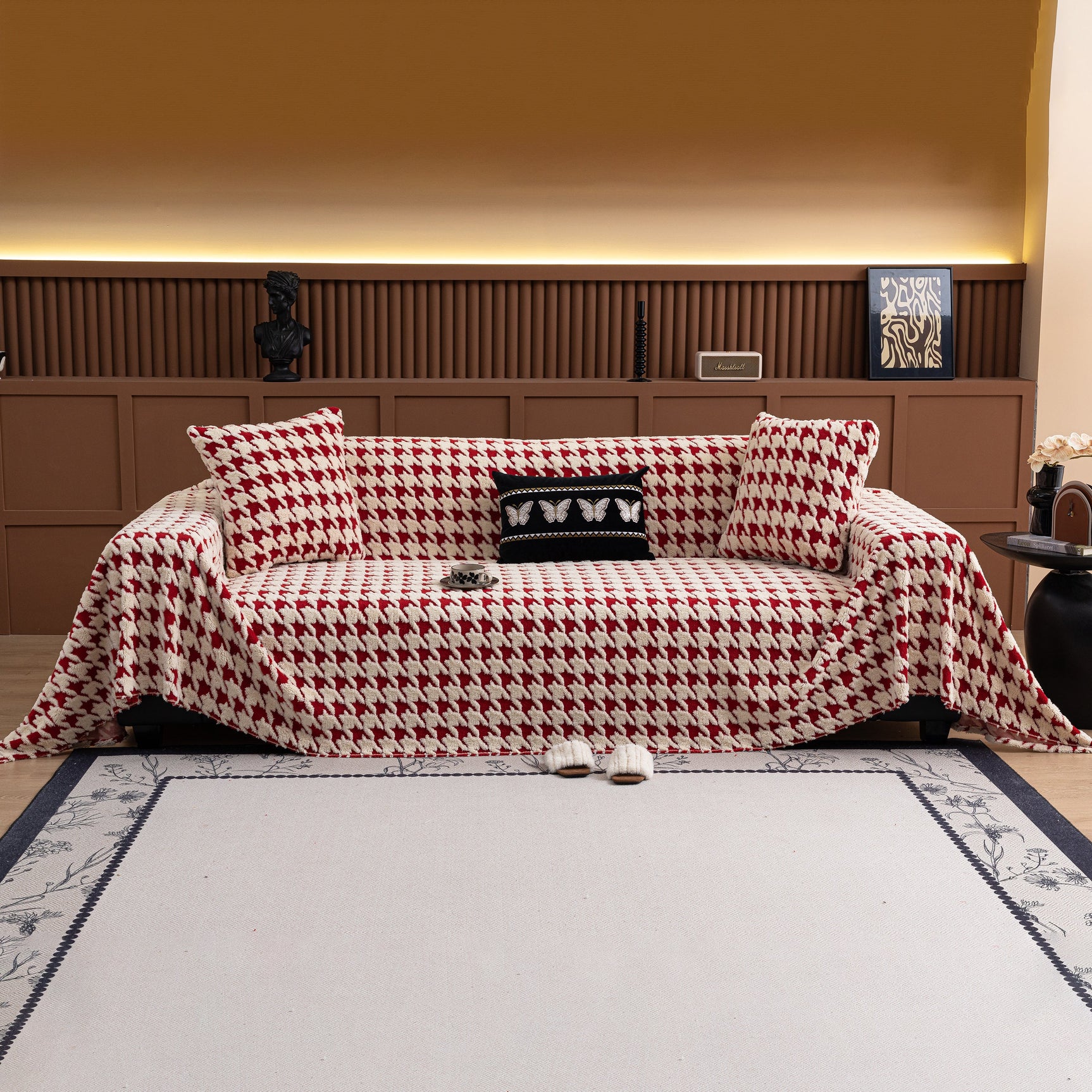 Jacquard Fleece Houndstooth Warm Cozy Couch Cover Blanket Decorative Throws for Sofas - Ornate Home