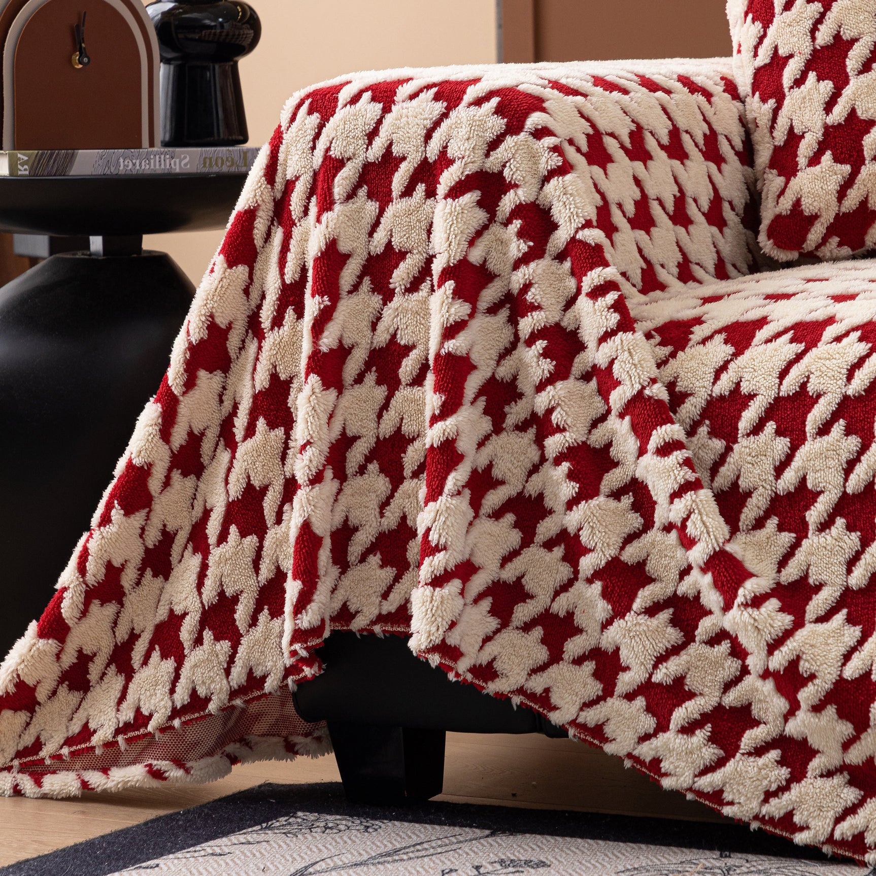 Jacquard Fleece Houndstooth Warm Cozy Couch Cover Blanket Decorative Throws for Sofas - Ornate Home