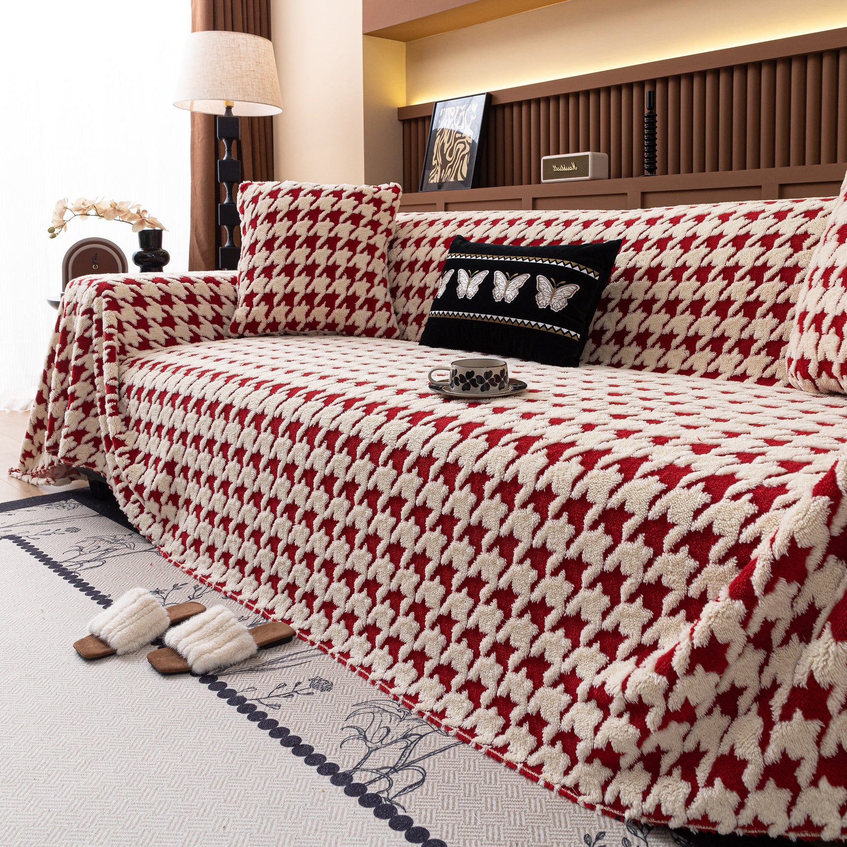 Jacquard Fleece Houndstooth Warm Cozy Couch Cover Blanket Decorative Throws for Sofas - Ornate Home