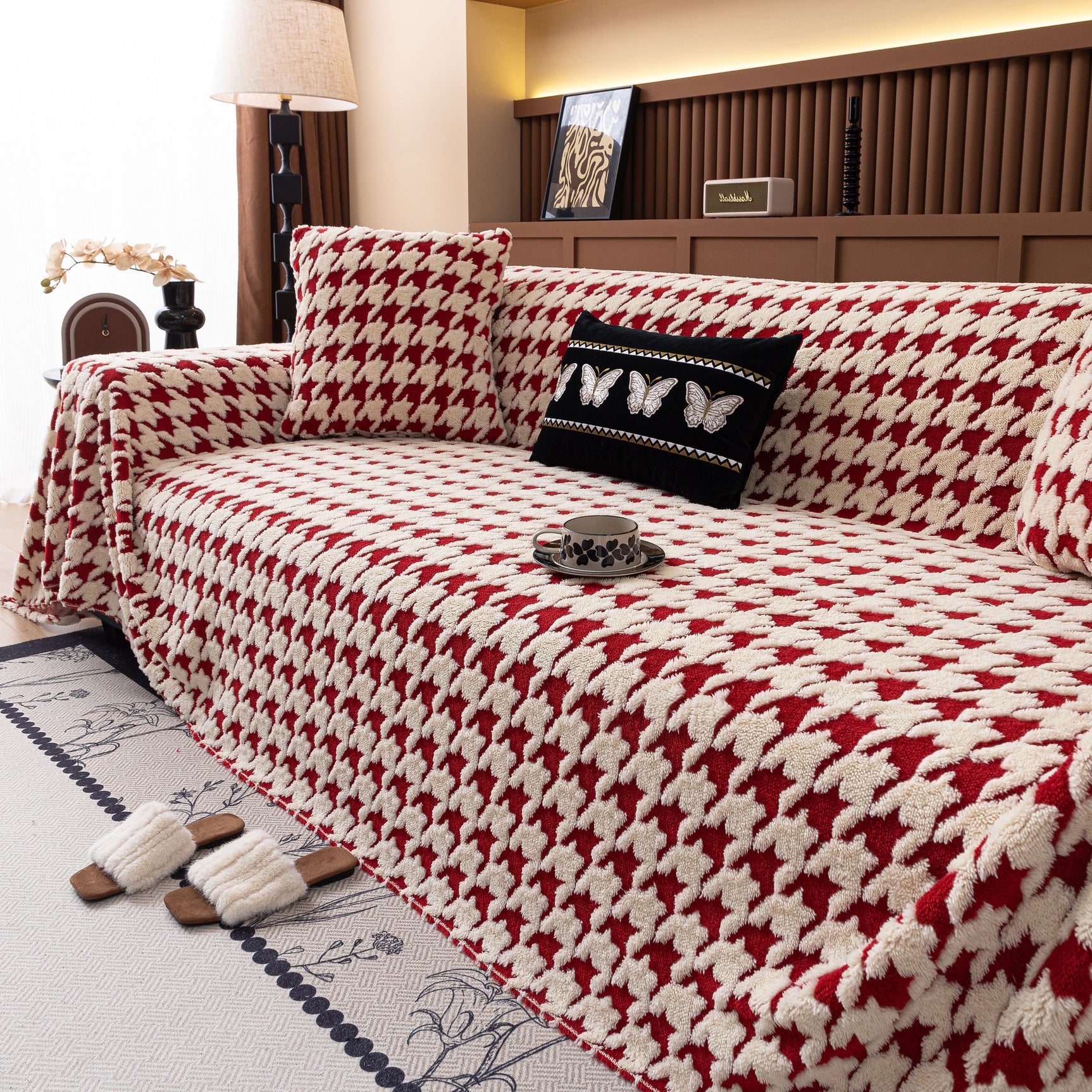 Jacquard Fleece Houndstooth Warm Cozy Couch Cover Blanket Decorative Throws for Sofas - Ornate Home