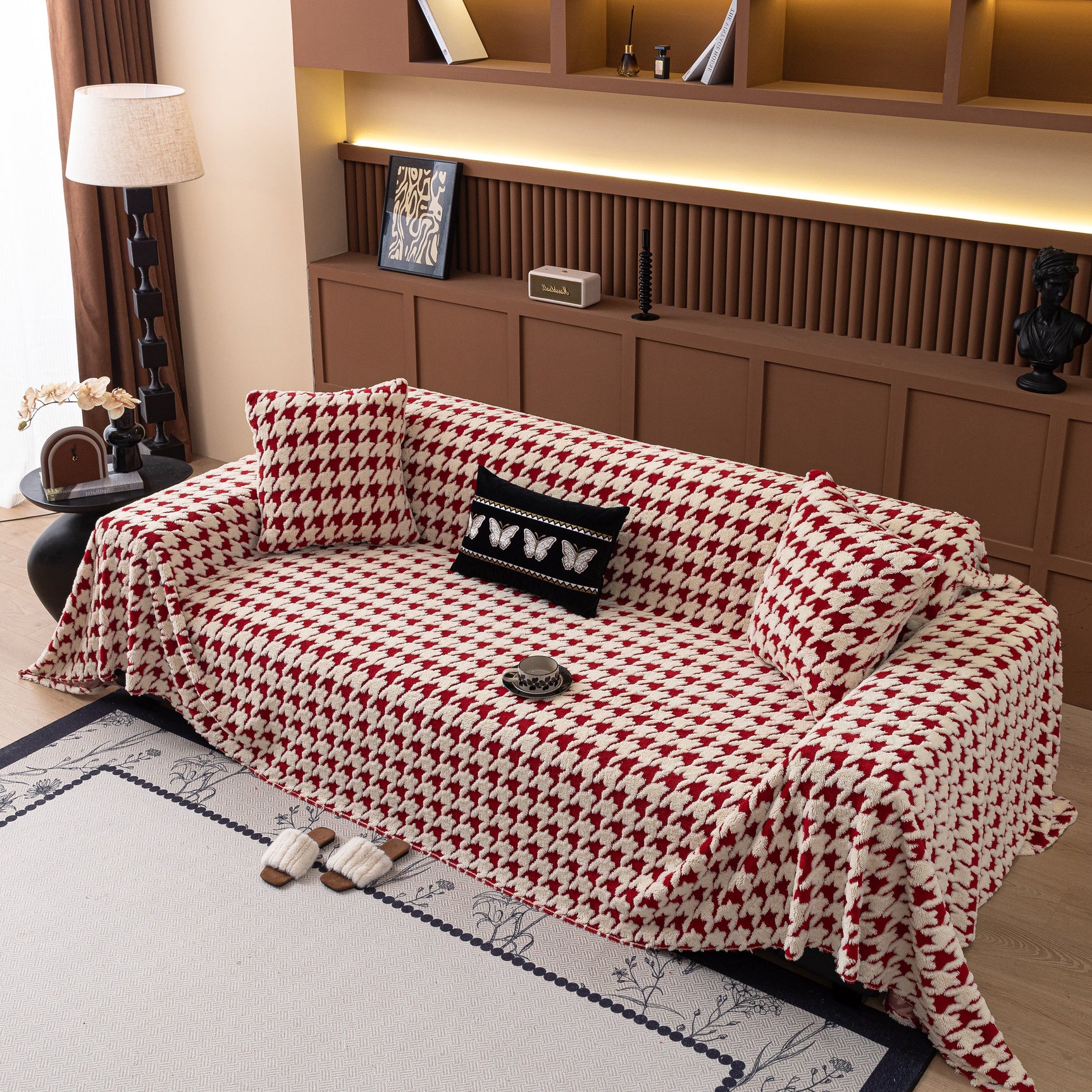 Jacquard Fleece Houndstooth Warm Cozy Couch Cover Blanket Decorative Throws for Sofas - Ornate Home