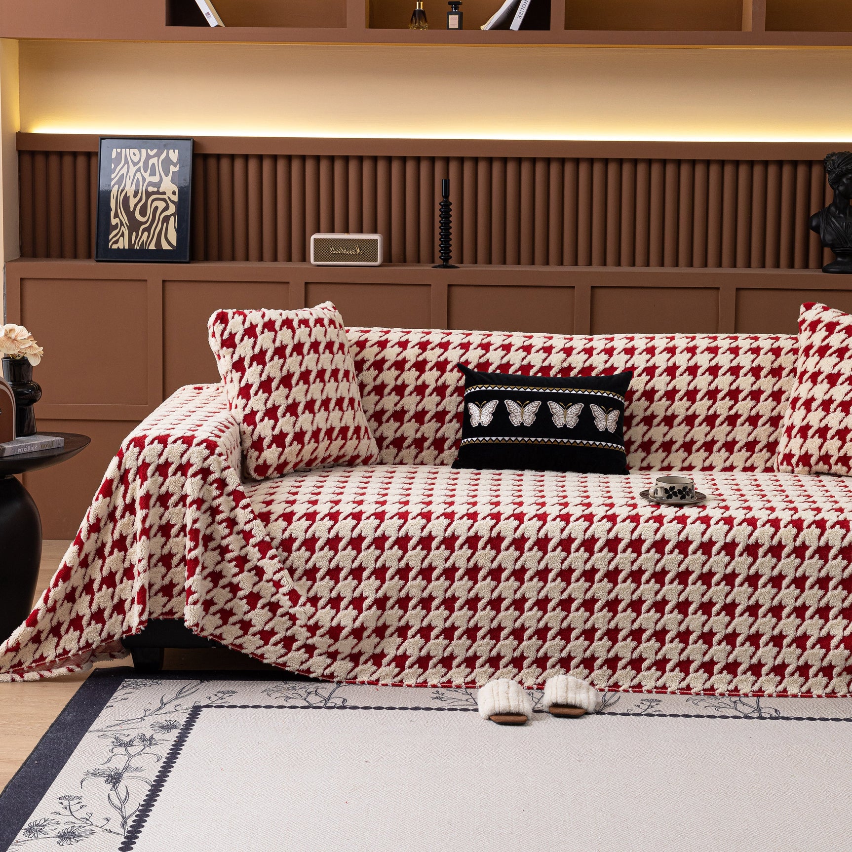Jacquard Fleece Houndstooth Warm Cozy Couch Cover Blanket Decorative Throws for Sofas - Ornate Home