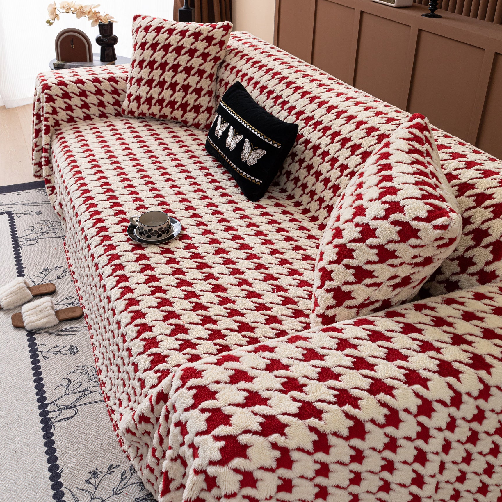 Jacquard Fleece Houndstooth Warm Cozy Couch Cover Blanket Decorative Throws for Sofas - Ornate Home