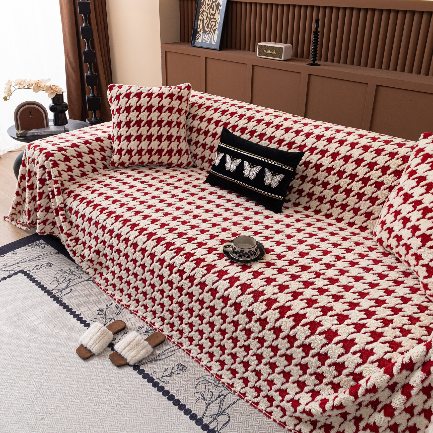 Jacquard Fleece Houndstooth Warm Cozy Couch Cover Blanket Decorative Throws for Sofas - Ornate Home