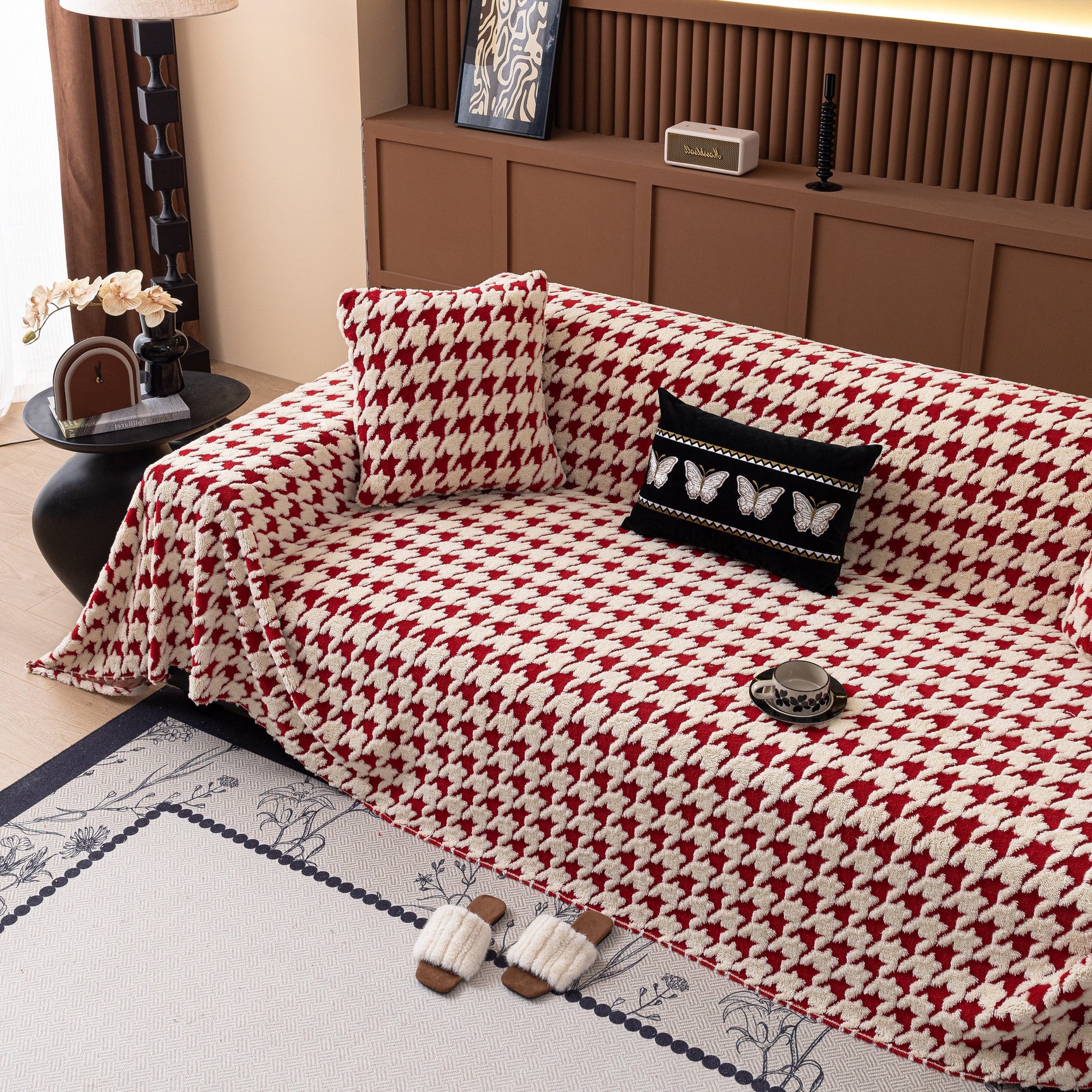 Jacquard Fleece Houndstooth Warm Cozy Couch Cover Blanket Decorative Throws for Sofas - Ornate Home