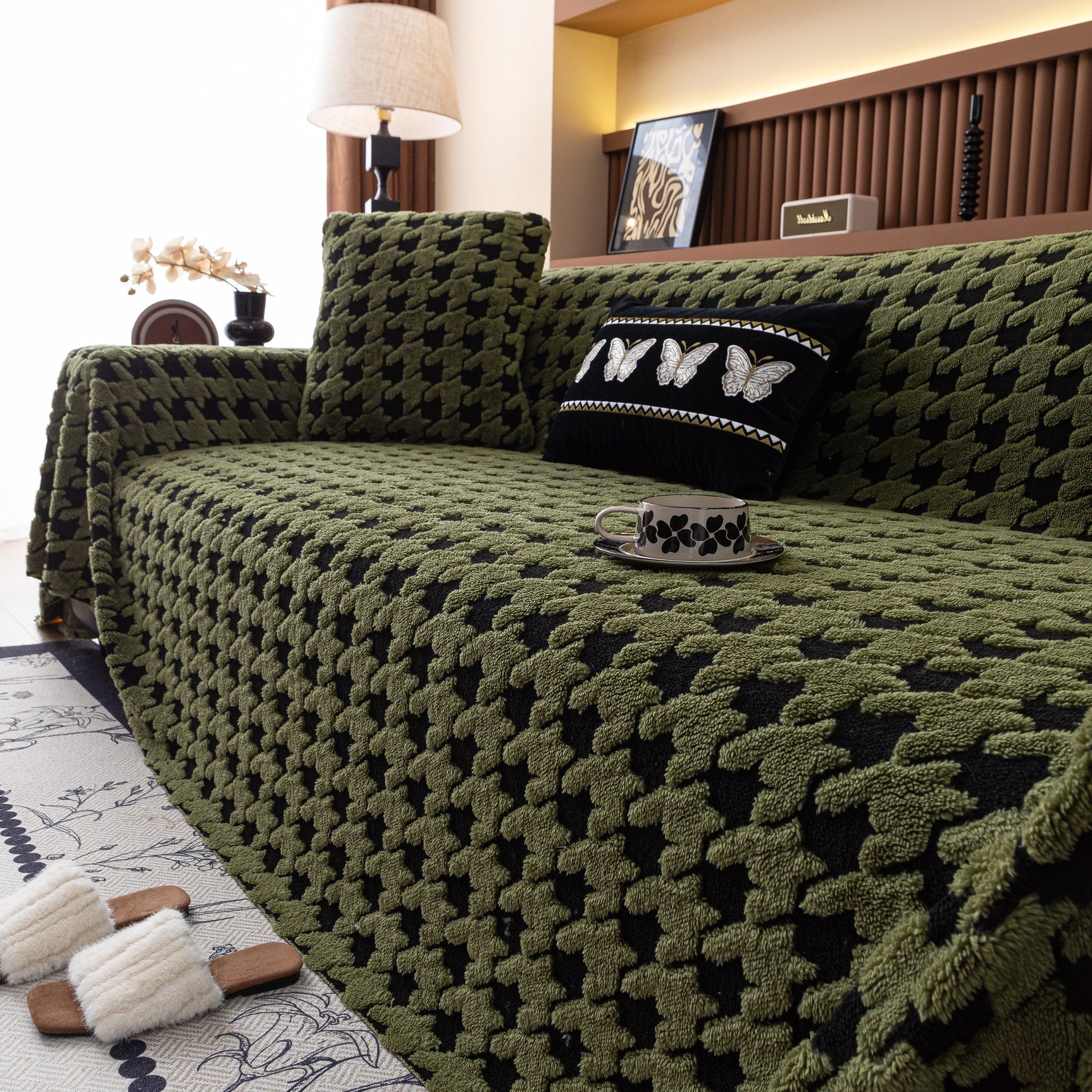 Jacquard Fleece Houndstooth Warm Cozy Couch Cover Blanket Decorative Throws for Sofas - Ornate Home