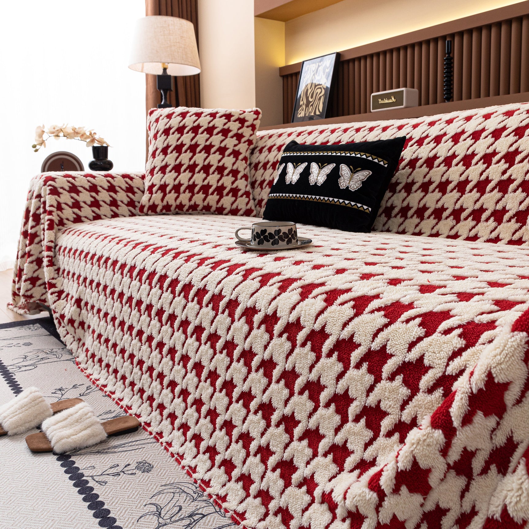 Jacquard Fleece Houndstooth Warm Cozy Couch Cover Blanket Decorative Throws for Sofas - Ornate Home