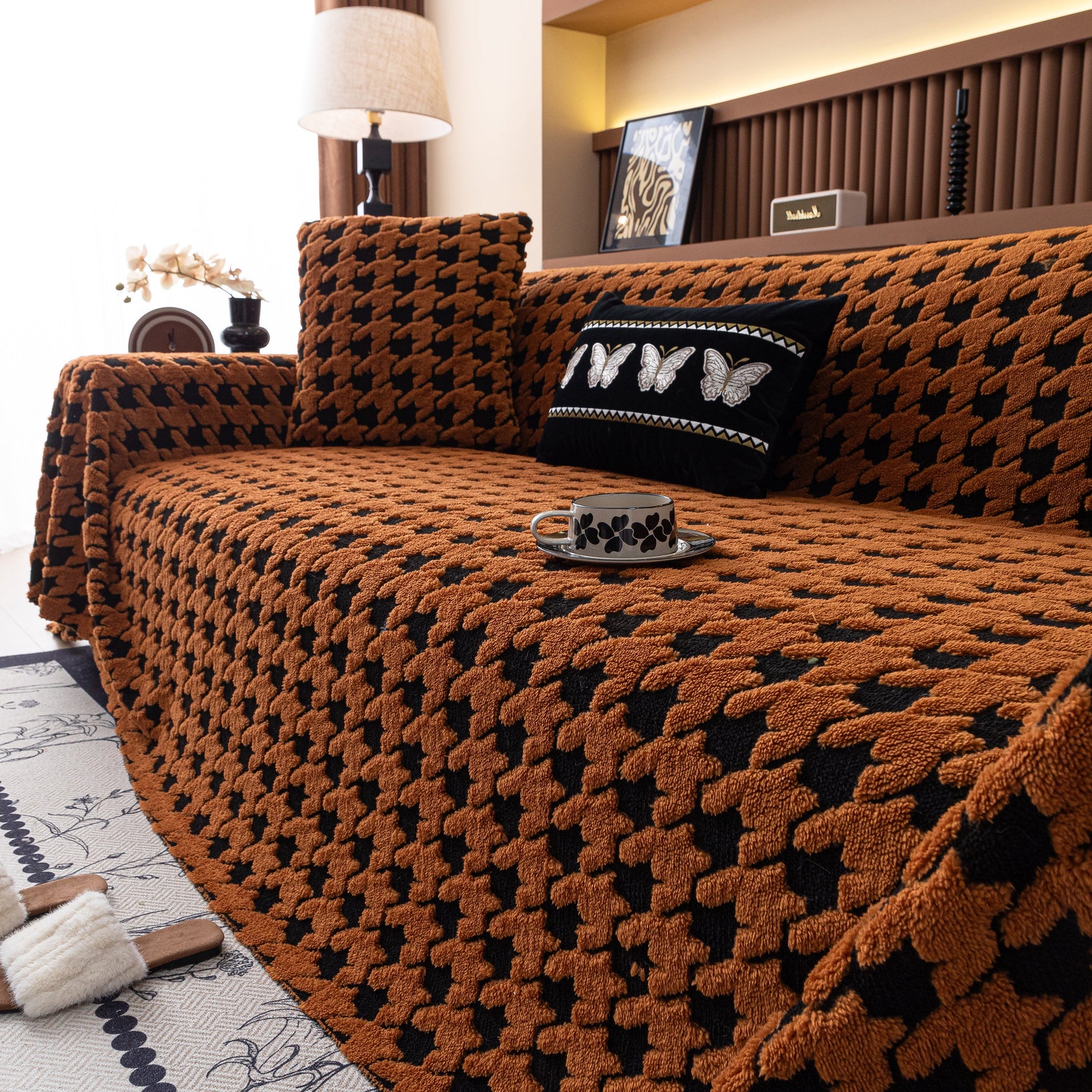 Jacquard Fleece Houndstooth Warm Cozy Couch Cover Blanket Decorative Throws for Sofas - Ornate Home
