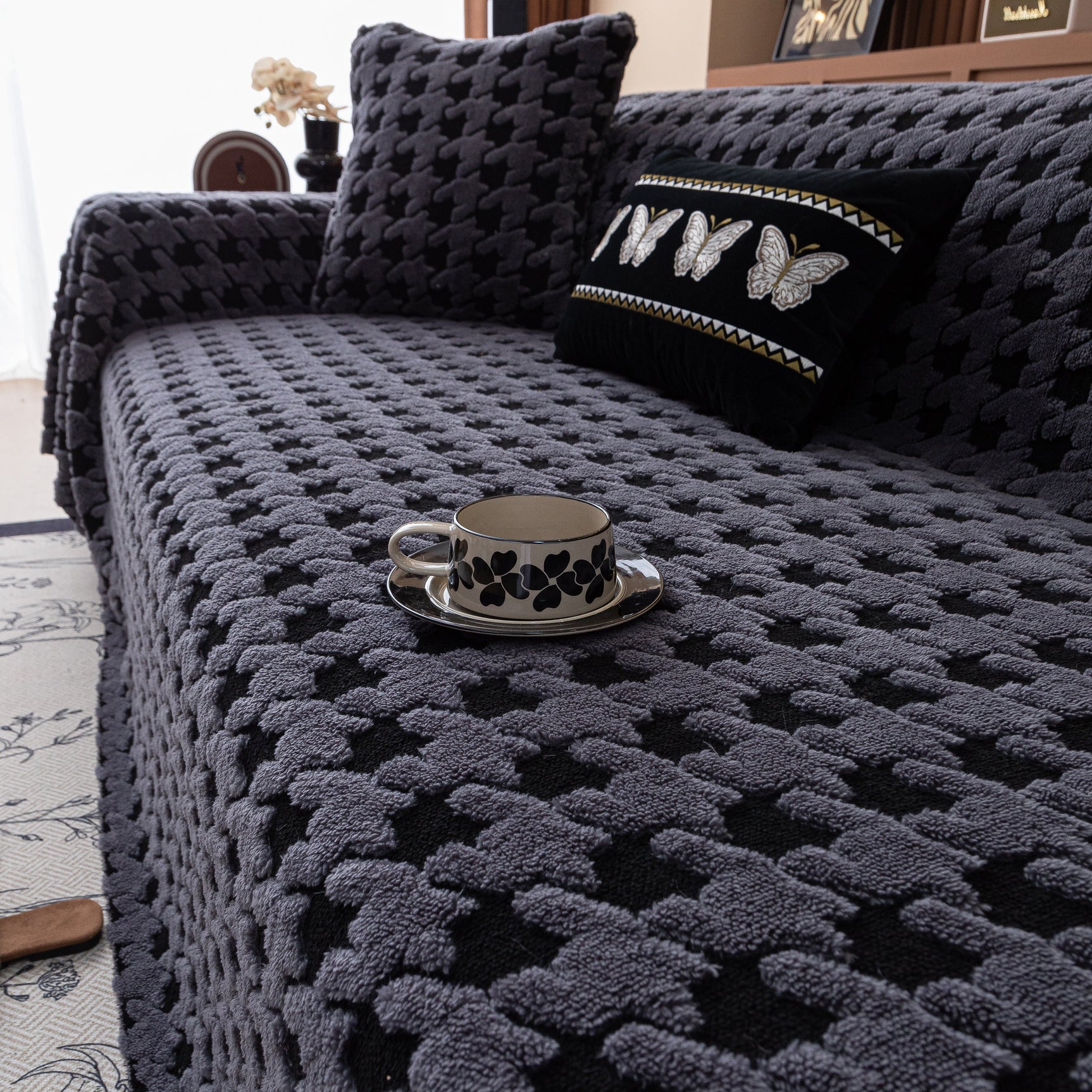 Jacquard Fleece Houndstooth Warm Cozy Couch Cover Blanket Decorative Throws for Sofas - Ornate Home