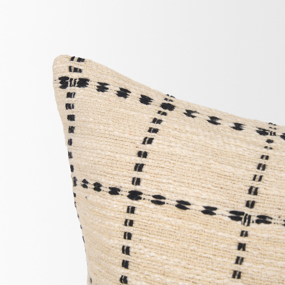 Jaela Beige/Black 22x22 Striped Checkered Square Throw Pillow Cover - Ornate Home