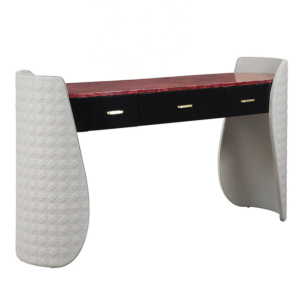 Jamonica Gray/Glossy Wood Grain Top Vanity Desk - Ornate Home