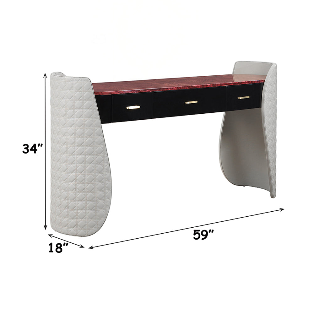 Jamonica Gray/Glossy Wood Grain Top Vanity Desk - Ornate Home