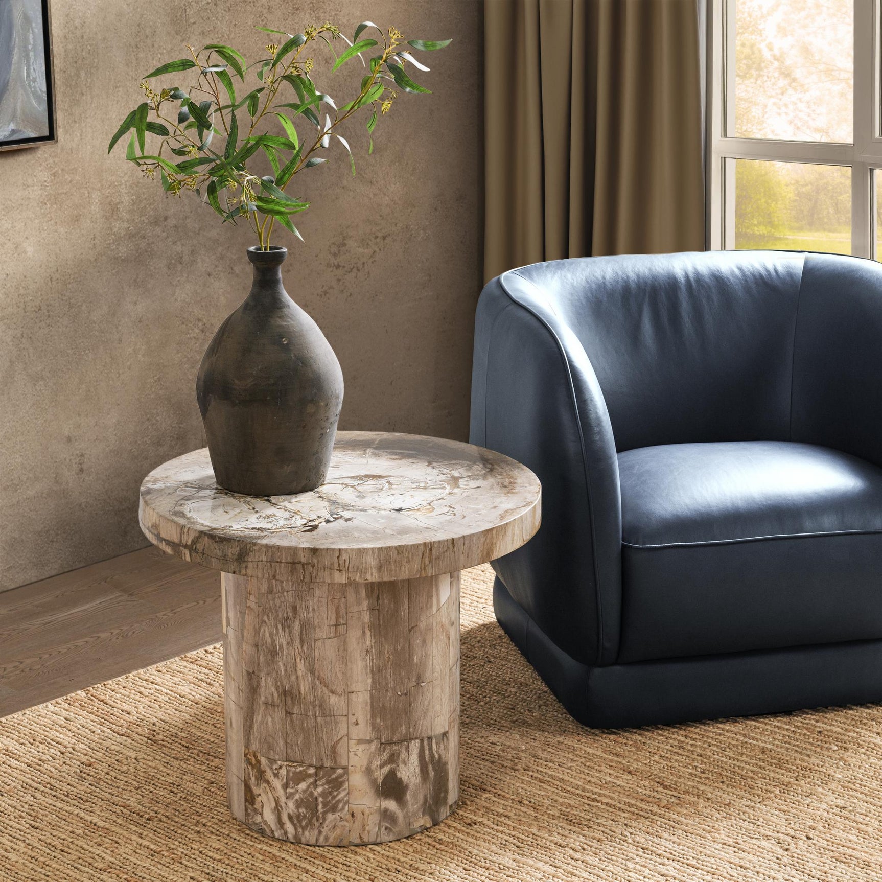 Janelle Sepia Vein Round Accent Table - Ornate Home